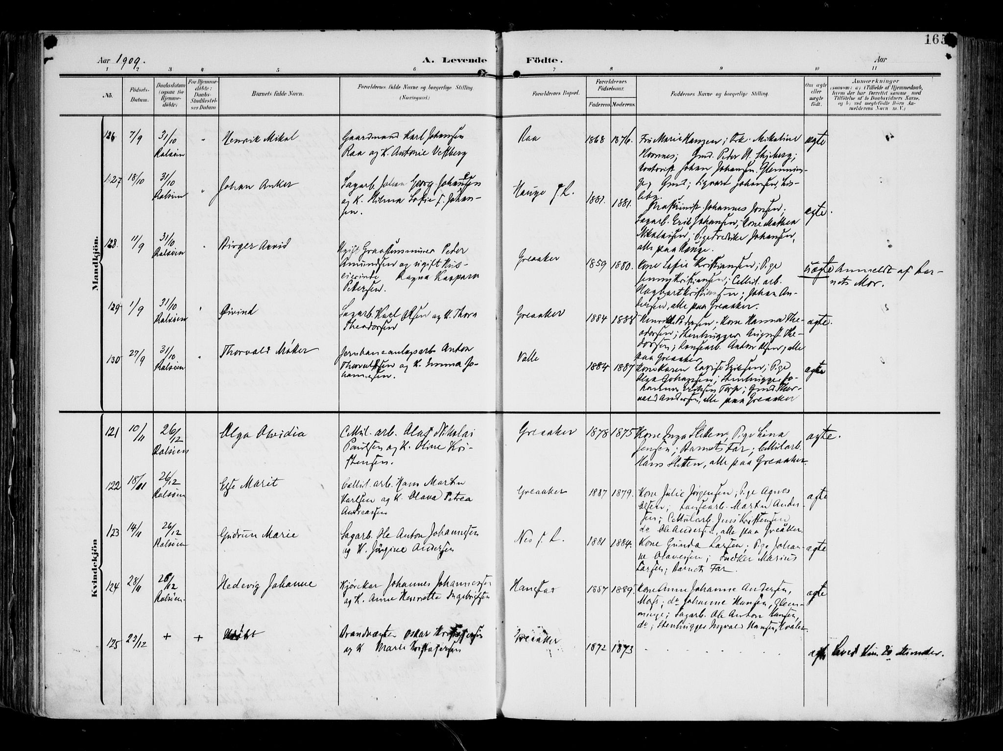 Tune prestekontor Kirkebøker, AV/SAO-A-2007/F/Fa/L0020: Parish register (official) no. 20, 1904-1909, p. 165