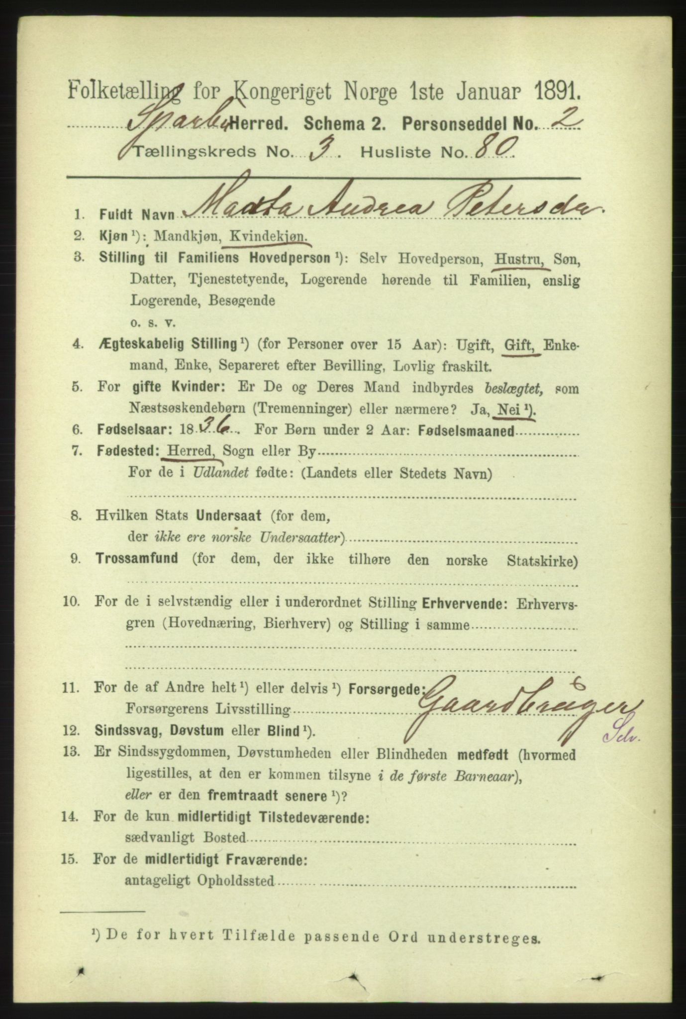 RA, 1891 census for 1731 Sparbu, 1891, p. 1308