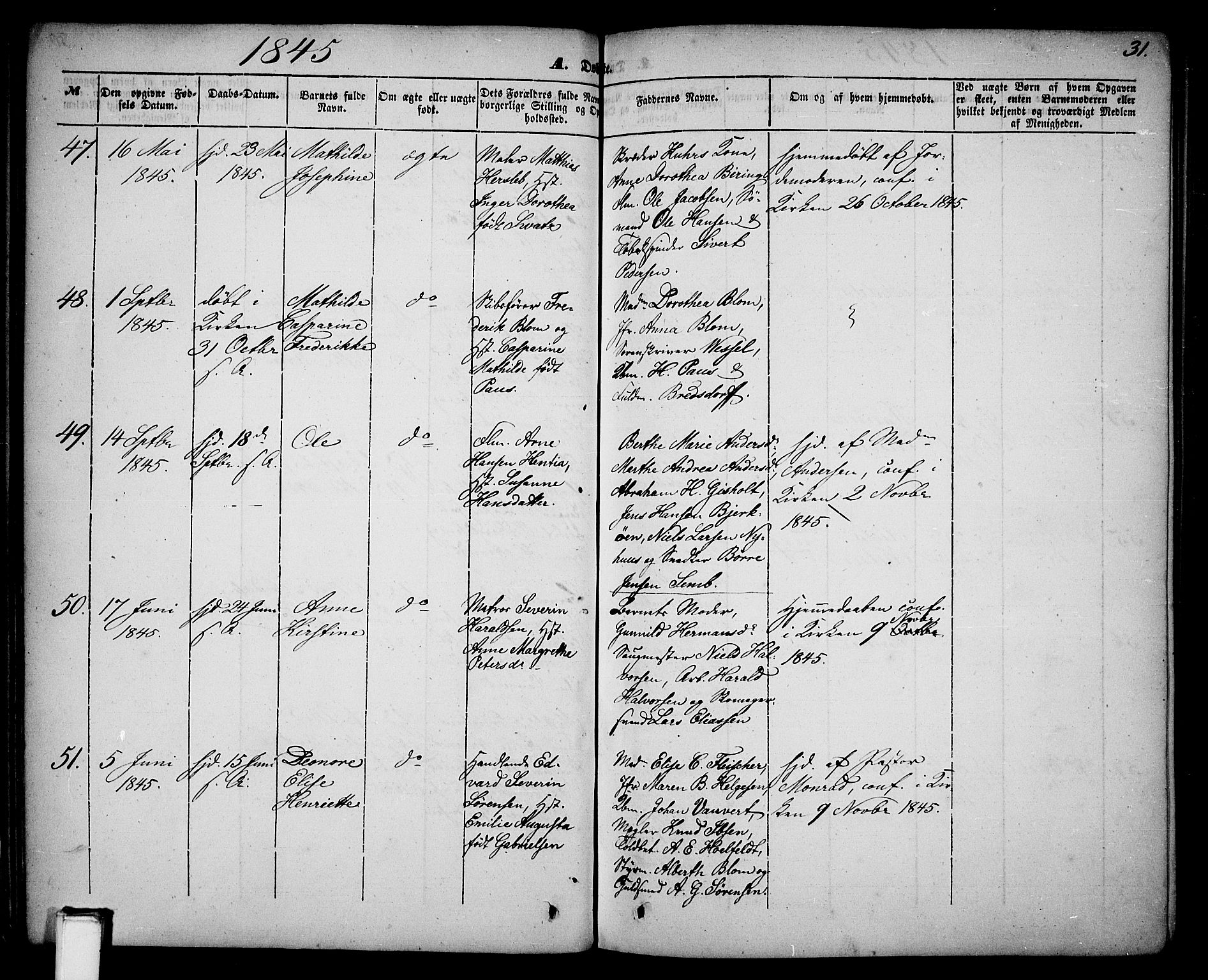 Skien kirkebøker, AV/SAKO-A-302/G/Ga/L0004: Parish register (copy) no. 4, 1843-1867, p. 31