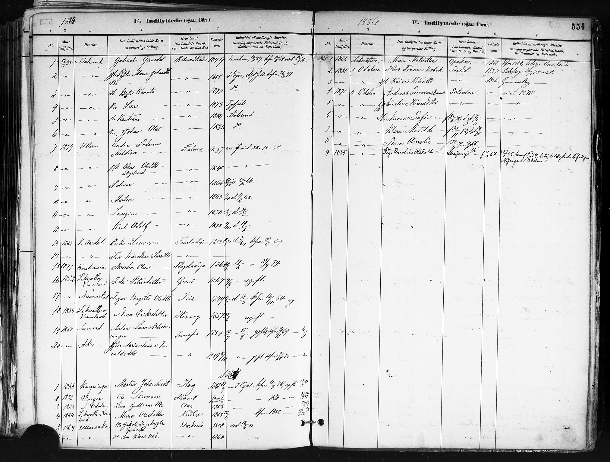 Nes prestekontor Kirkebøker, SAO/A-10410/F/Fa/L0010: Parish register (official) no. I 10, 1883-1898, p. 554