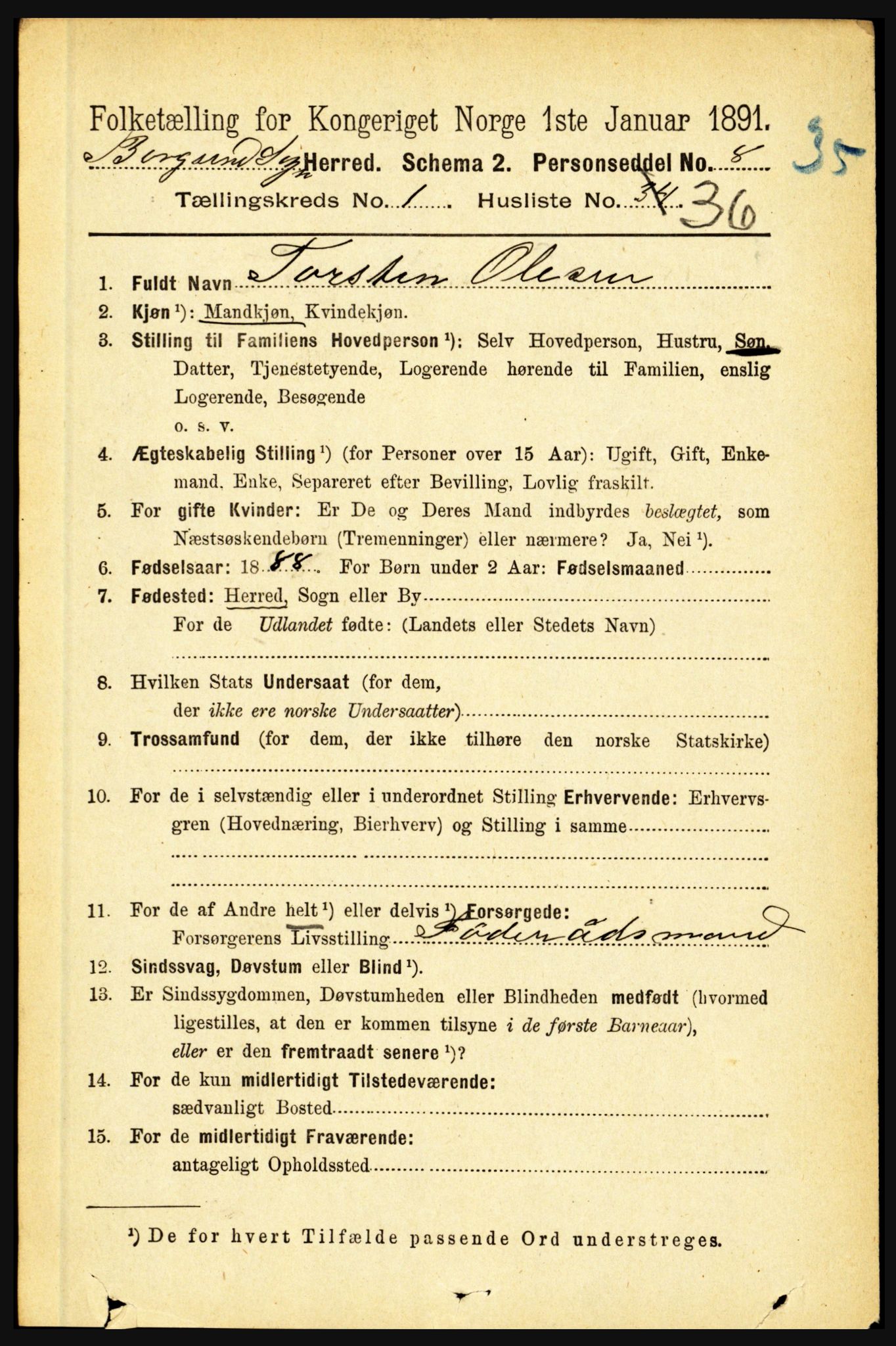 RA, 1891 census for 1423 Borgund, 1891, p. 257