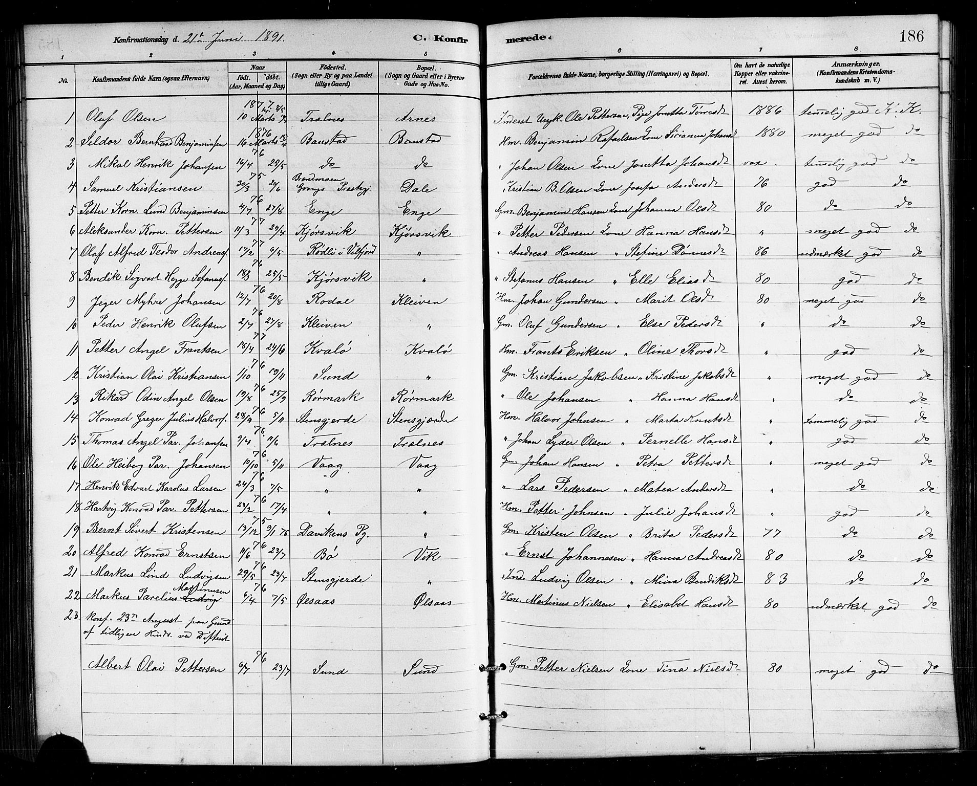 Ministerialprotokoller, klokkerbøker og fødselsregistre - Nordland, SAT/A-1459/812/L0188: Parish register (copy) no. 812C06, 1884-1912, p. 186