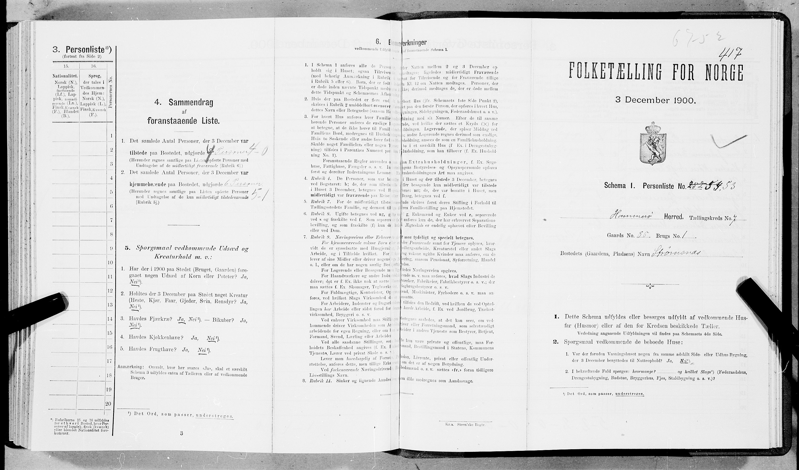 SAT, 1900 census for Hamarøy, 1900, p. 909