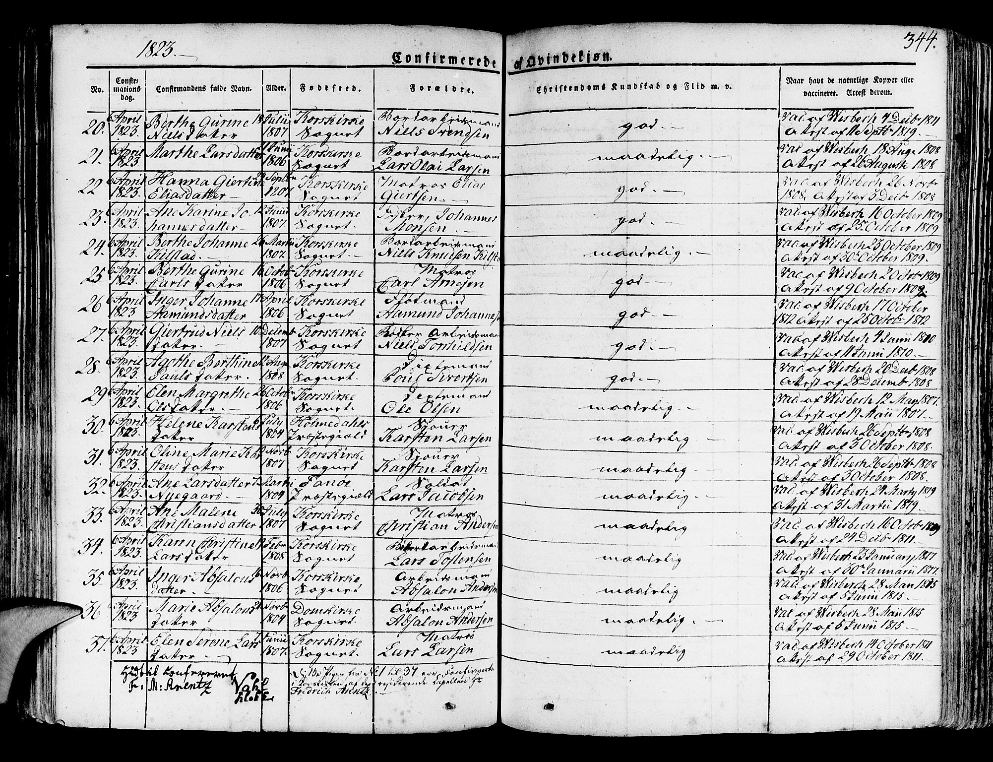 Korskirken sokneprestembete, SAB/A-76101/H/Haa/L0014: Parish register (official) no. A 14, 1823-1835, p. 344