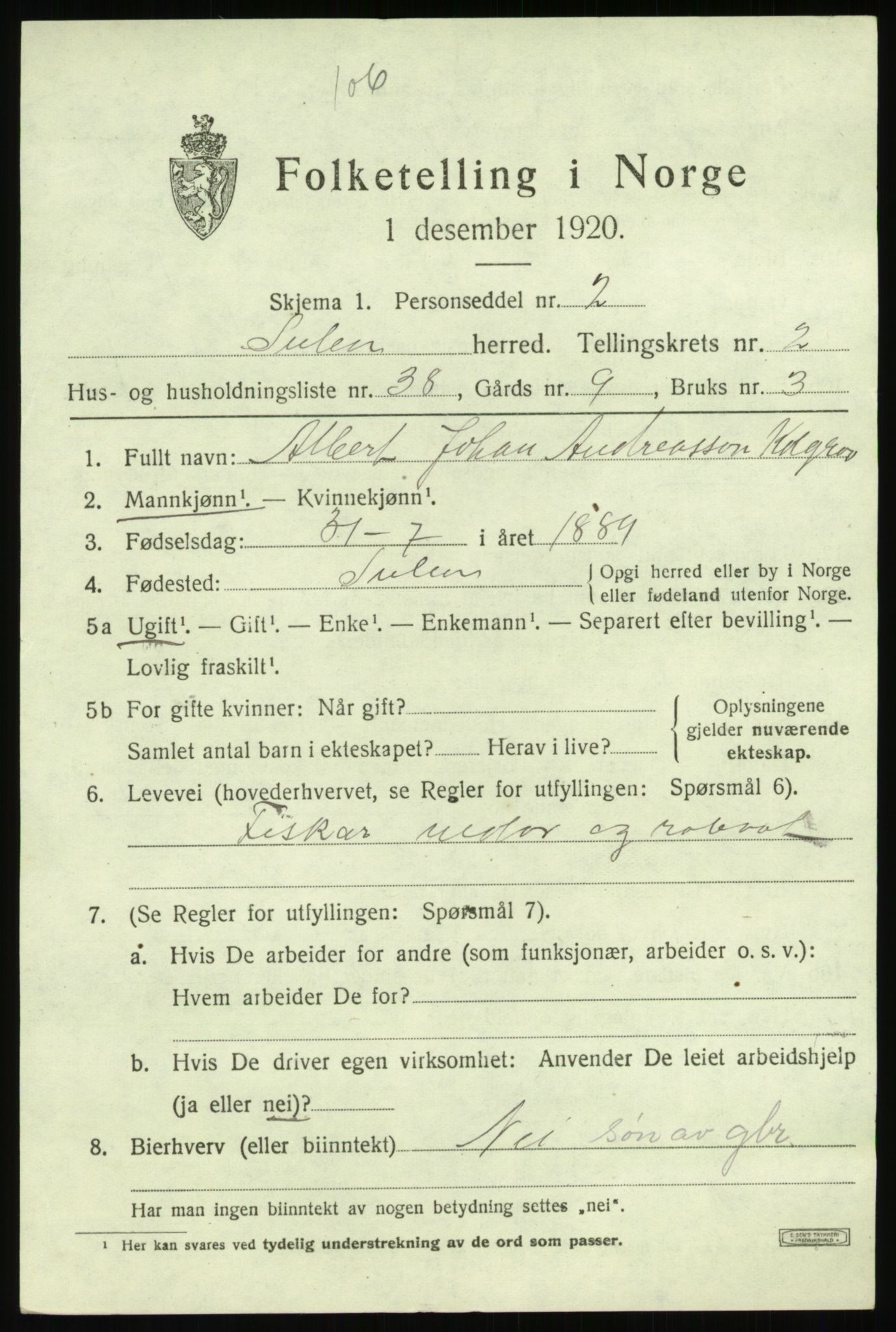 SAB, 1920 census for Solund, 1920, p. 1544