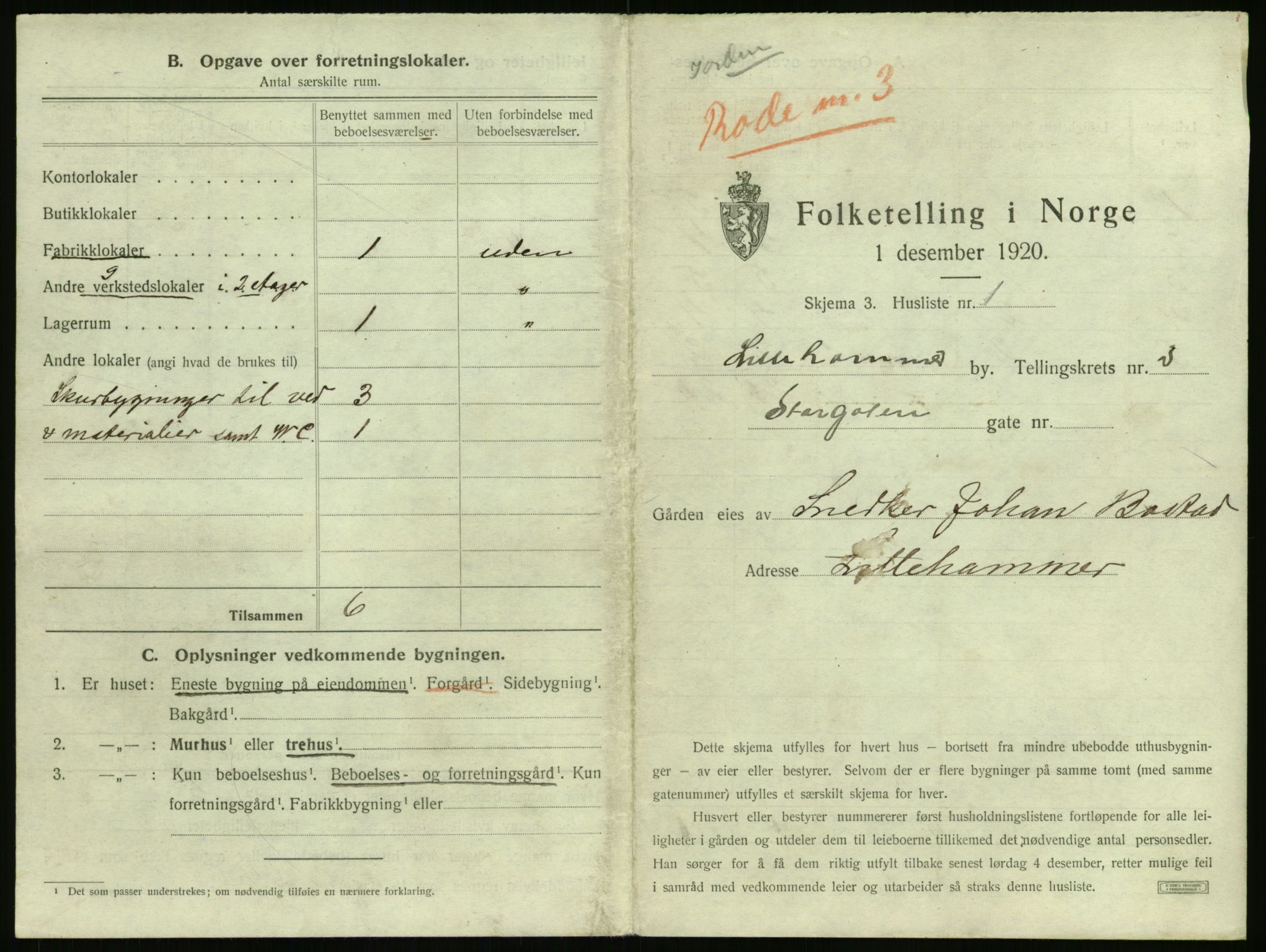 SAH, 1920 census for Lillehammer, 1920, p. 304