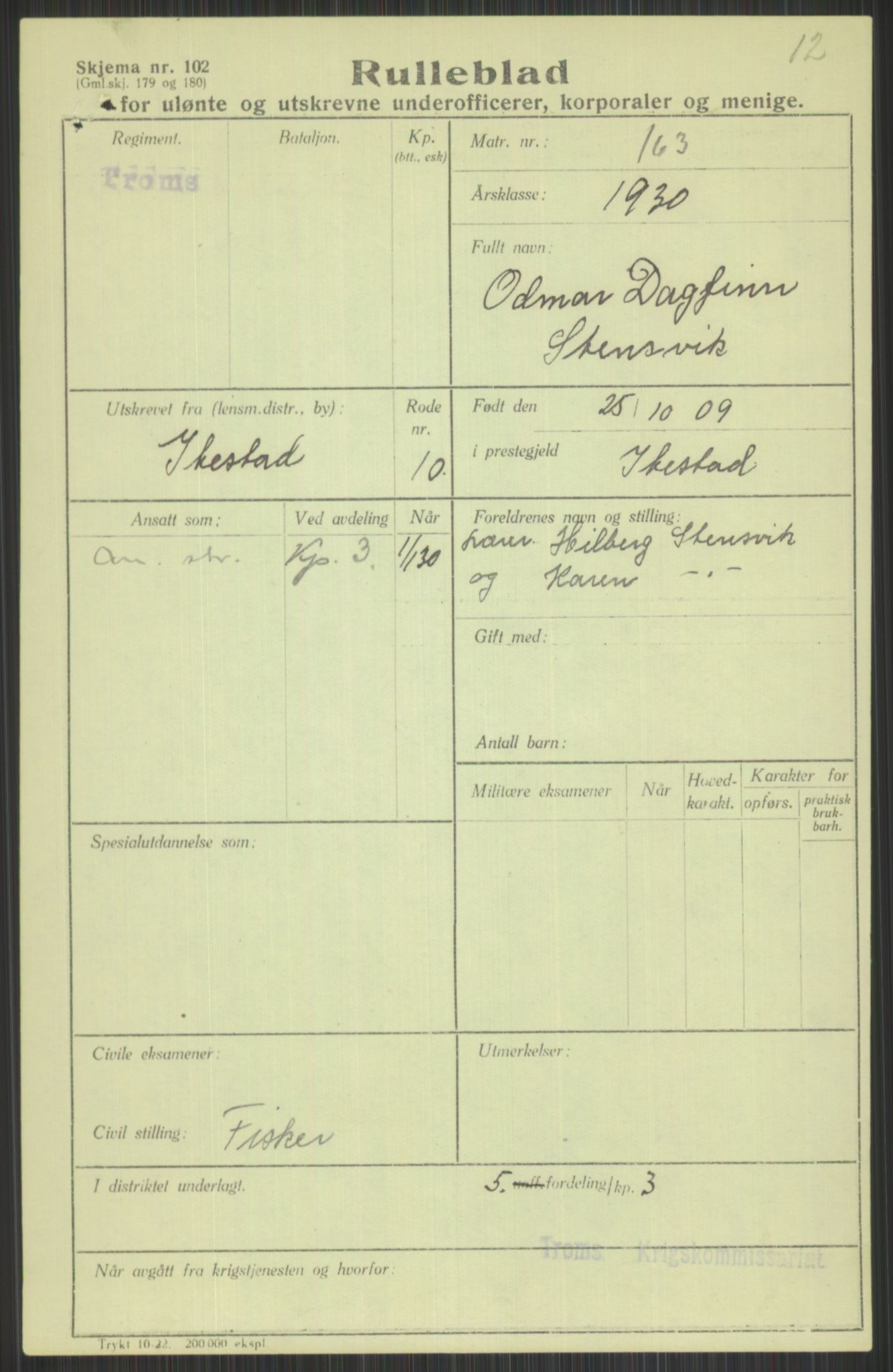 Forsvaret, Troms infanteriregiment nr. 16, AV/RA-RAFA-3146/P/Pa/L0014: Rulleblad for regimentets menige mannskaper, årsklasse 1930, 1930, p. 973