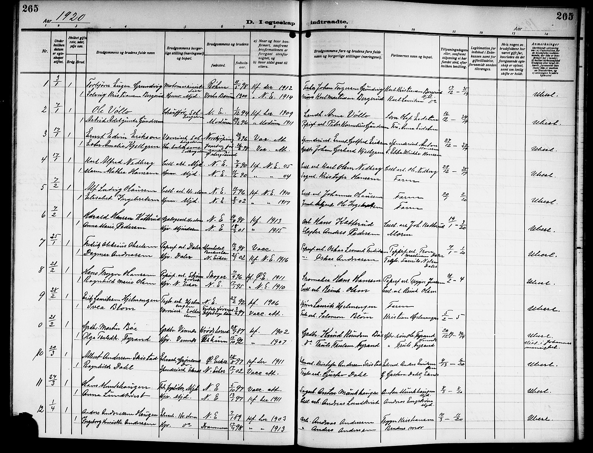 Nedre Eiker kirkebøker, AV/SAKO-A-612/G/Ga/L0005: Parish register (copy) no. 5, 1913-1921, p. 265