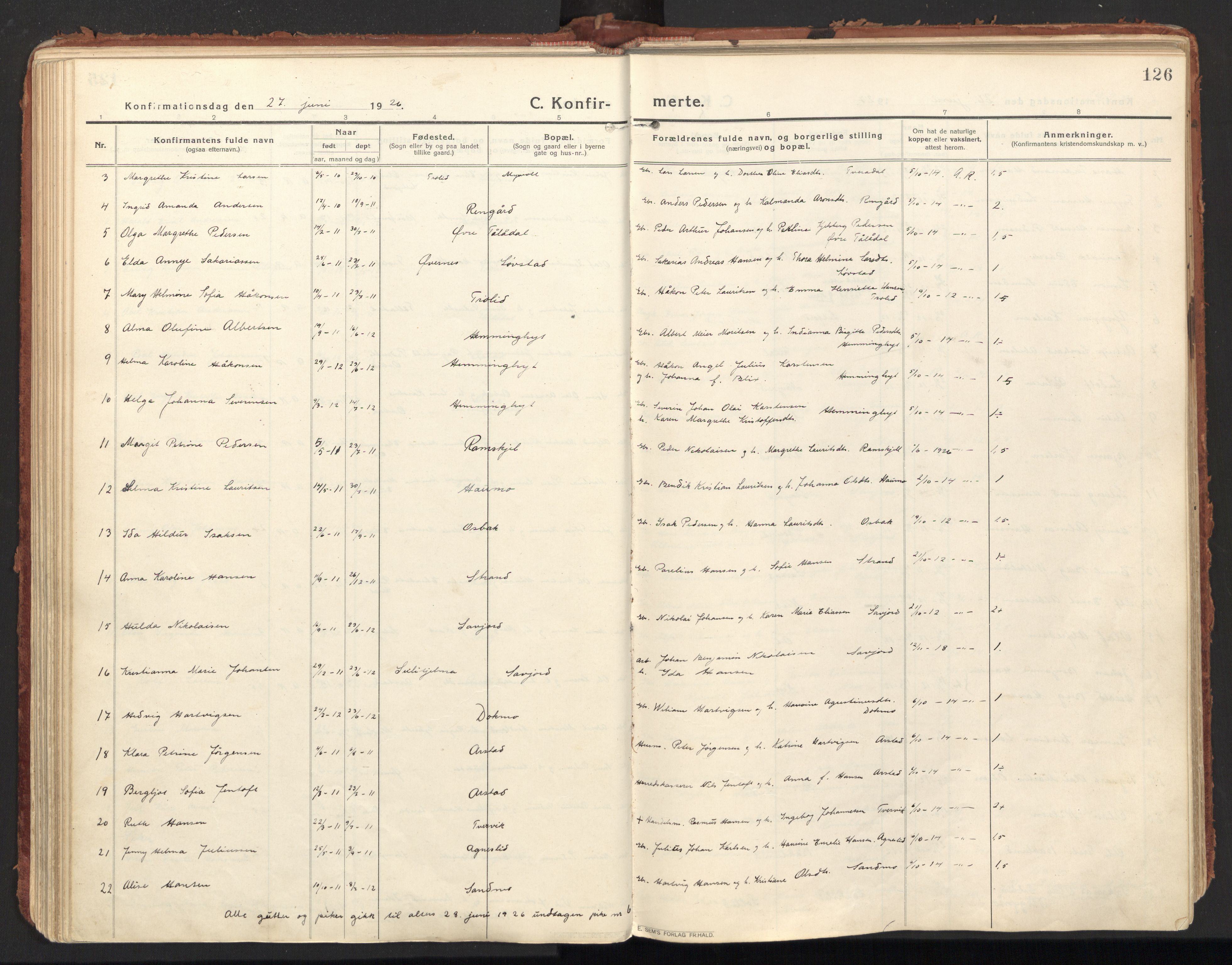 Ministerialprotokoller, klokkerbøker og fødselsregistre - Nordland, SAT/A-1459/846/L0650: Parish register (official) no. 846A08, 1916-1935, p. 126