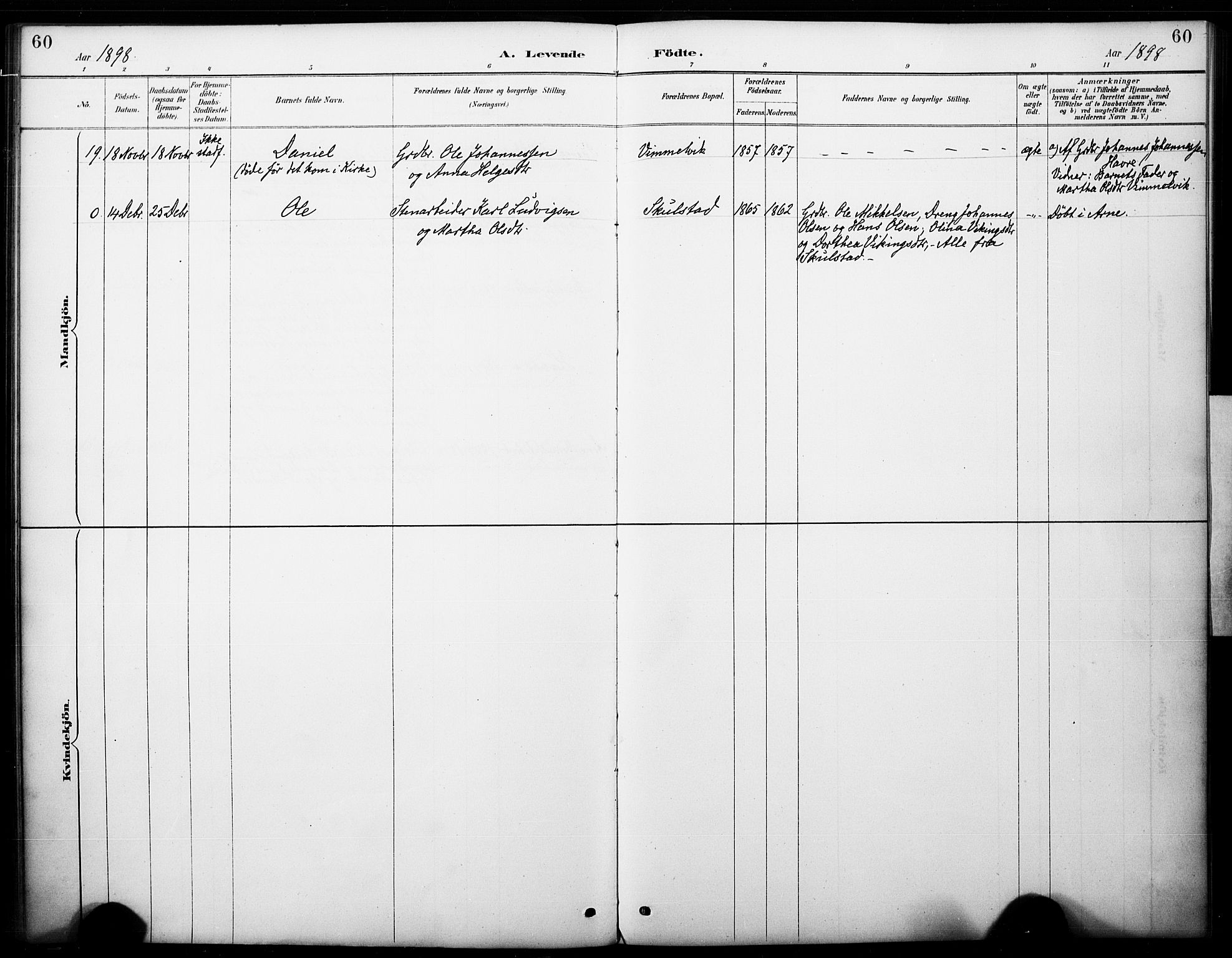 Haus sokneprestembete, AV/SAB-A-75601/H/Haa: Parish register (official) no. B 1, 1887-1898, p. 60