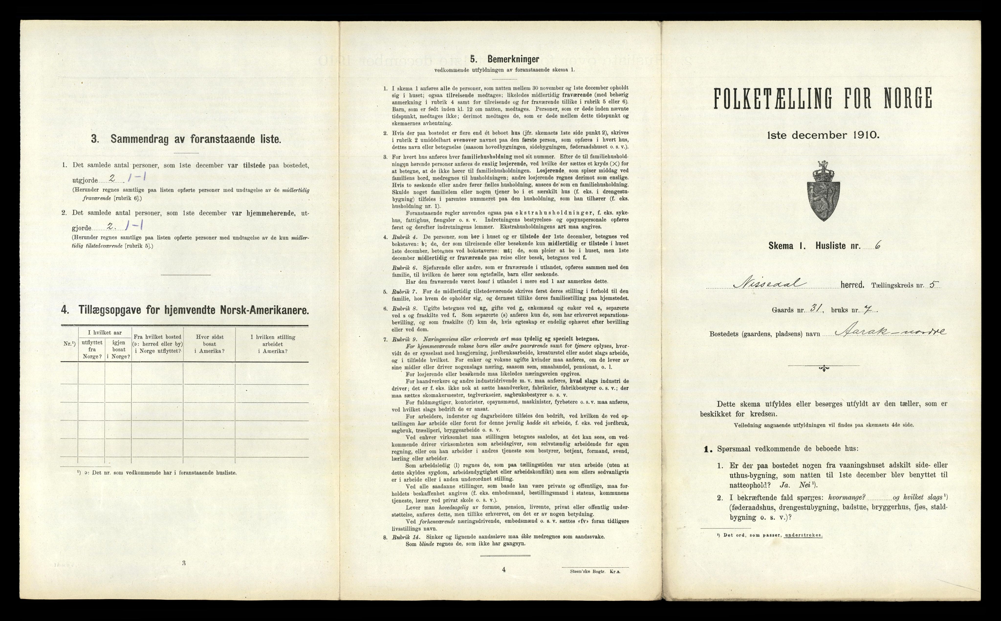 RA, 1910 census for Nissedal, 1910, p. 354