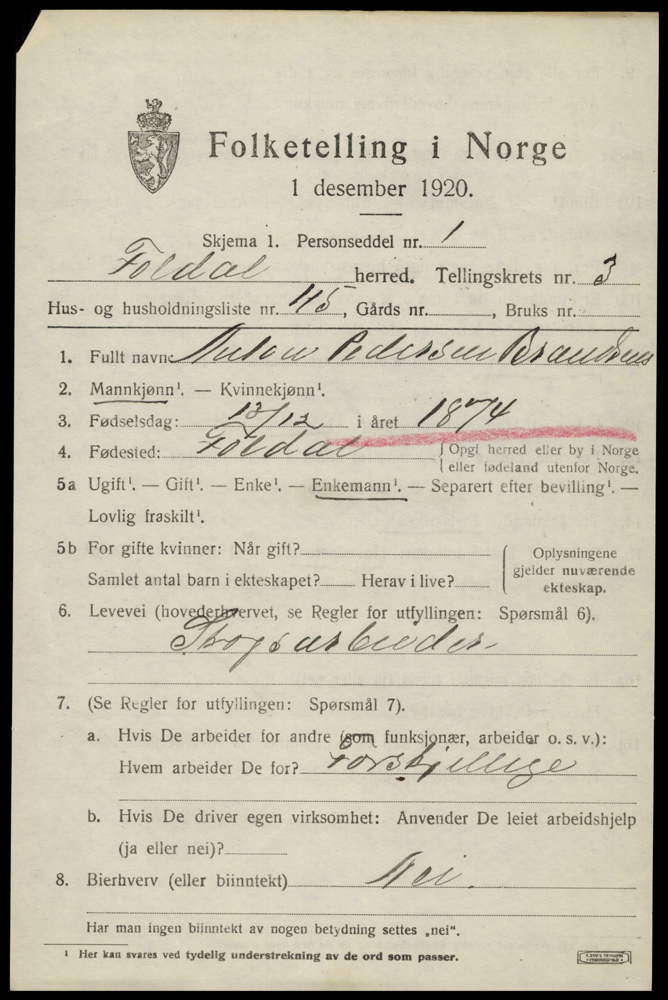 SAH, 1920 census for Folldal, 1920, p. 2075