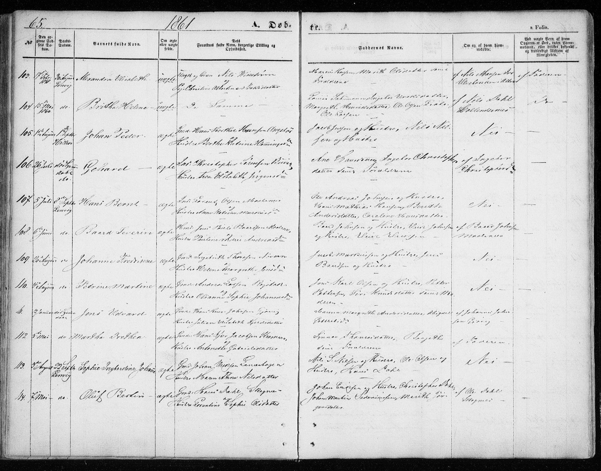 Lenvik sokneprestembete, SATØ/S-1310/H/Ha/Haa/L0007kirke: Parish register (official) no. 7, 1855-1865, p. 65