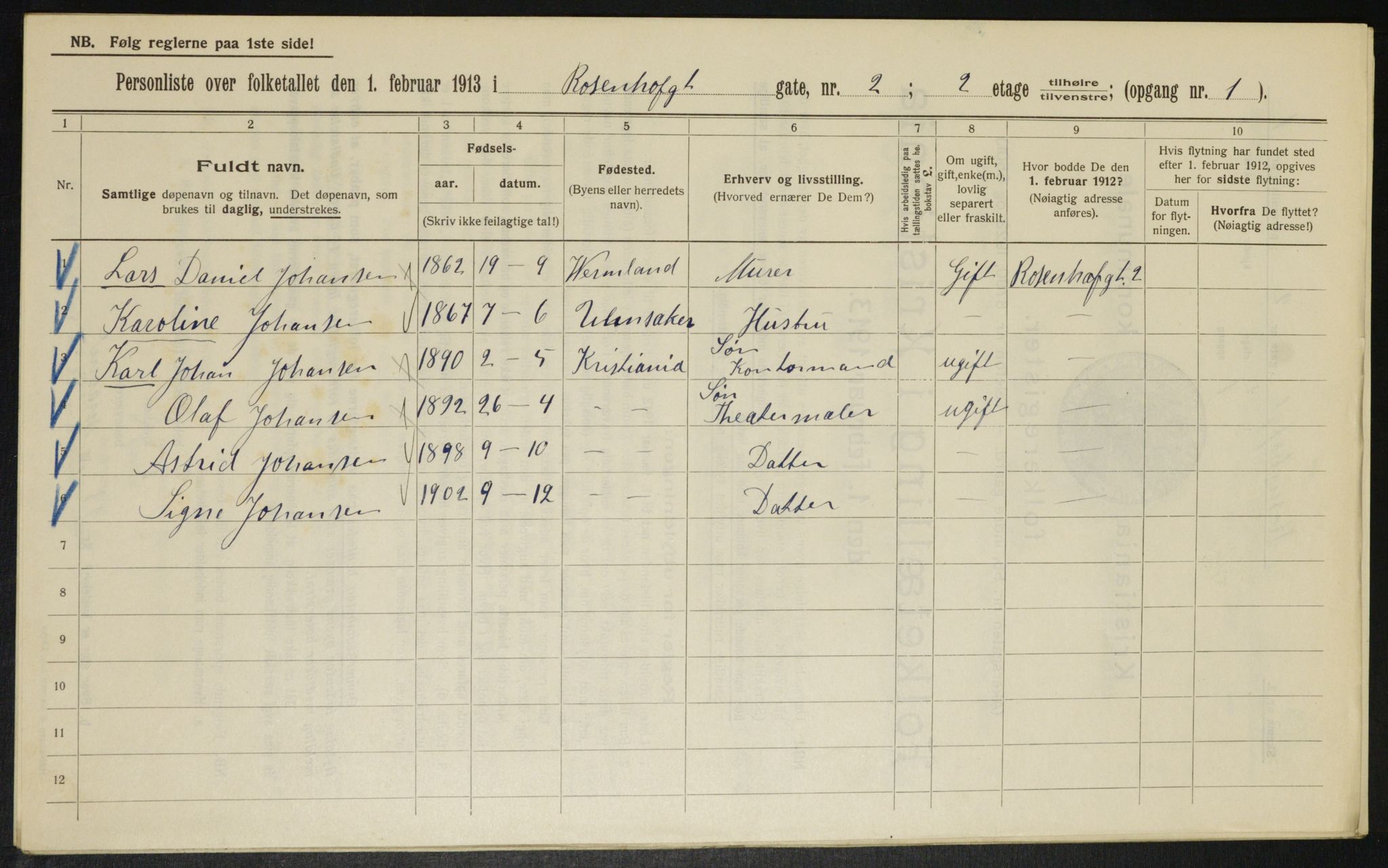 OBA, Municipal Census 1913 for Kristiania, 1913, p. 83692