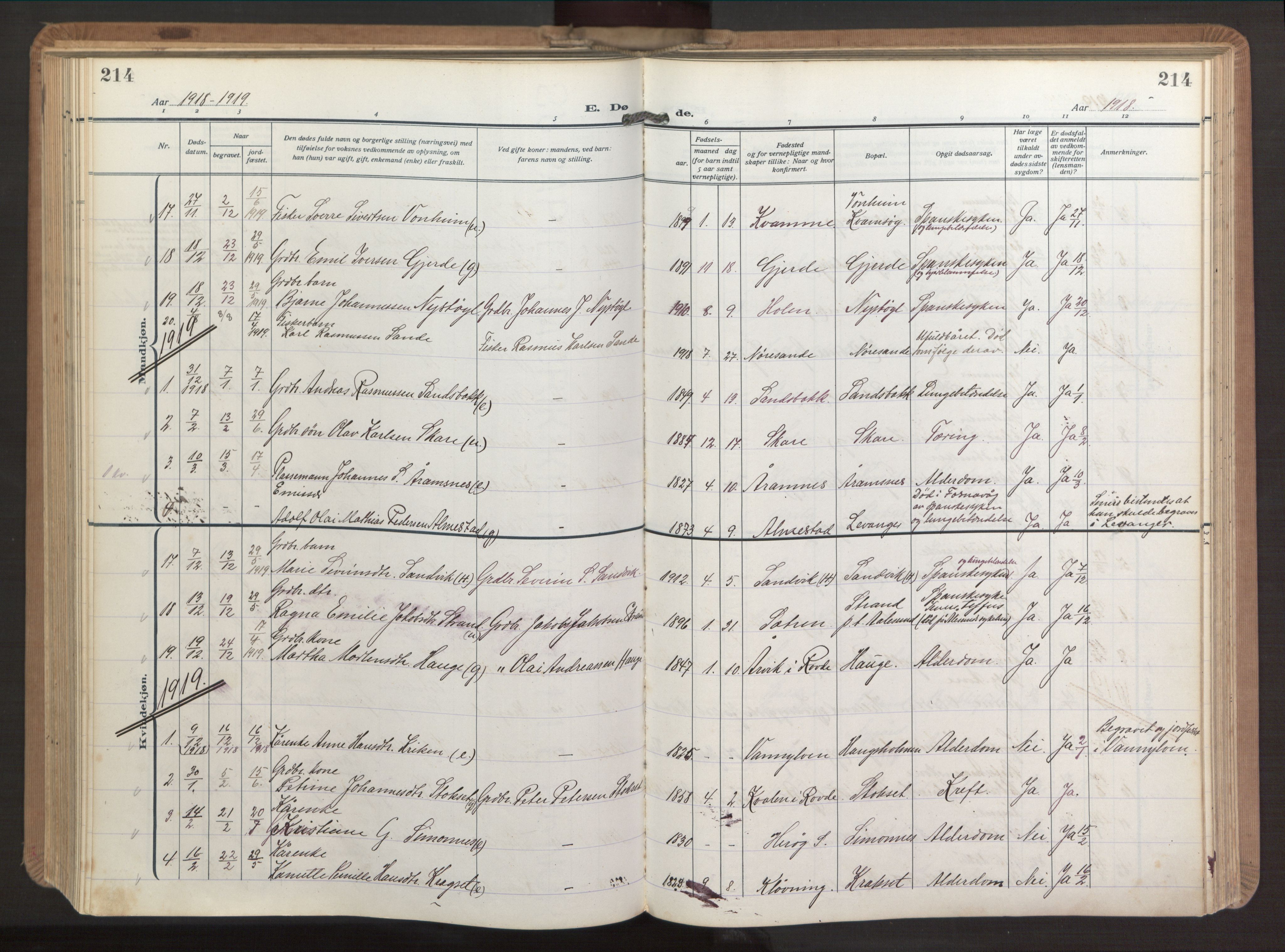 Ministerialprotokoller, klokkerbøker og fødselsregistre - Møre og Romsdal, AV/SAT-A-1454/503/L0044: Parish register (official) no. 503A12, 1918-1931, p. 214