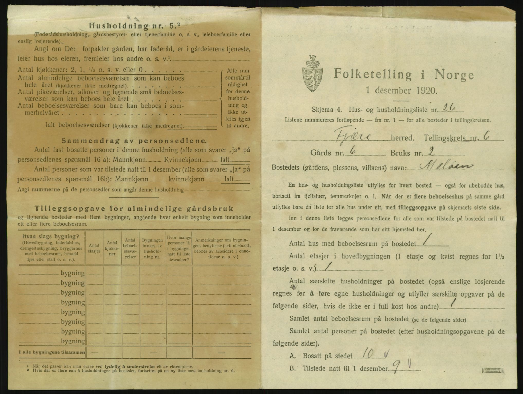 SAK, 1920 census for Fjære, 1920, p. 1239