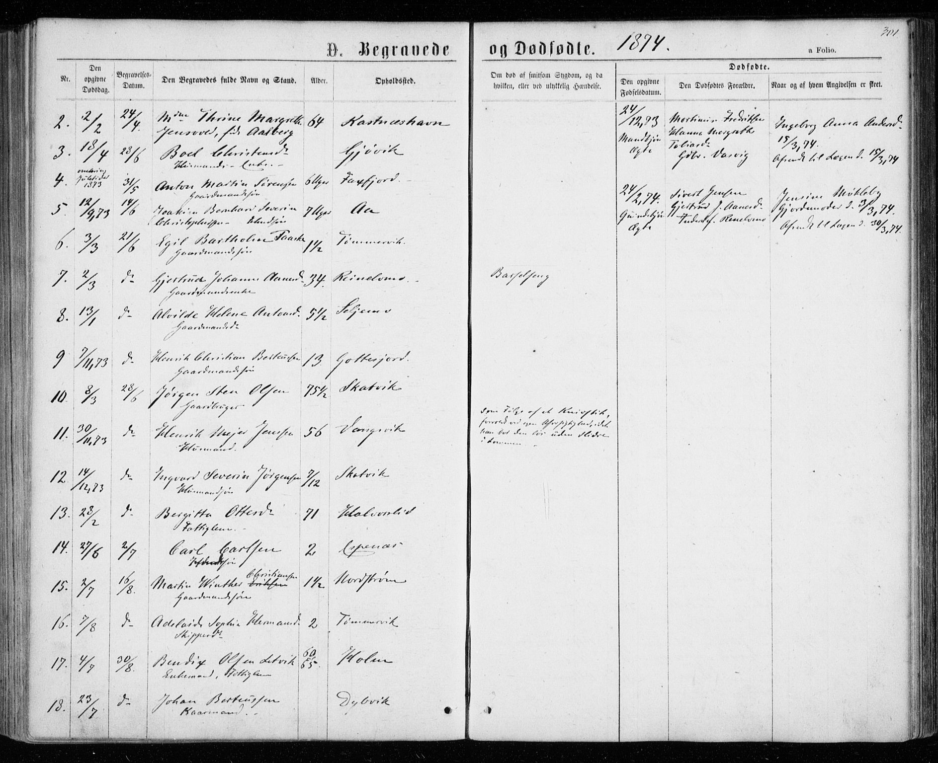 Tranøy sokneprestkontor, SATØ/S-1313/I/Ia/Iaa/L0008kirke: Parish register (official) no. 8, 1867-1877, p. 301