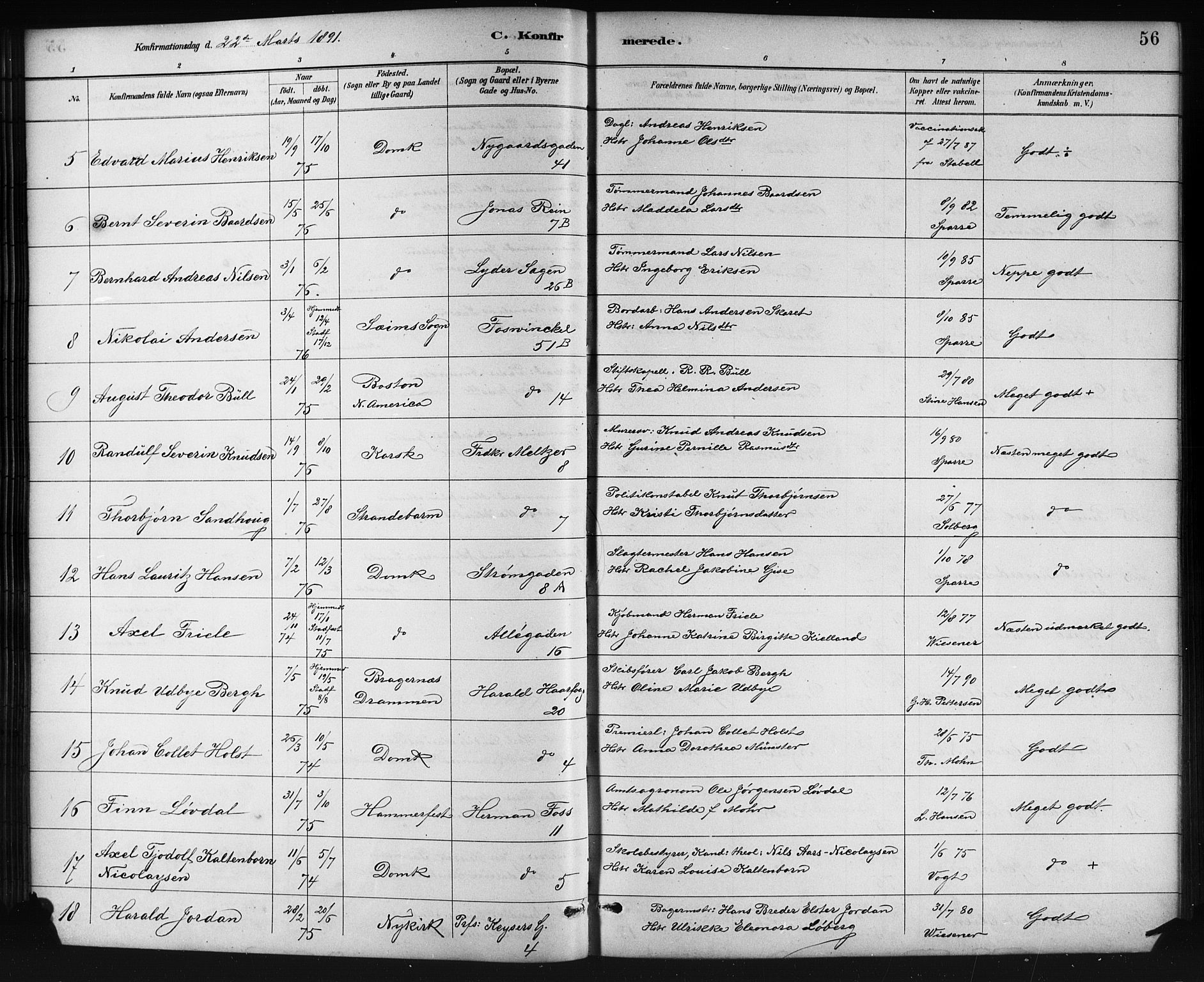 Johanneskirken sokneprestembete, SAB/A-76001/H/Hab: Parish register (copy) no. B 1, 1885-1907, p. 56