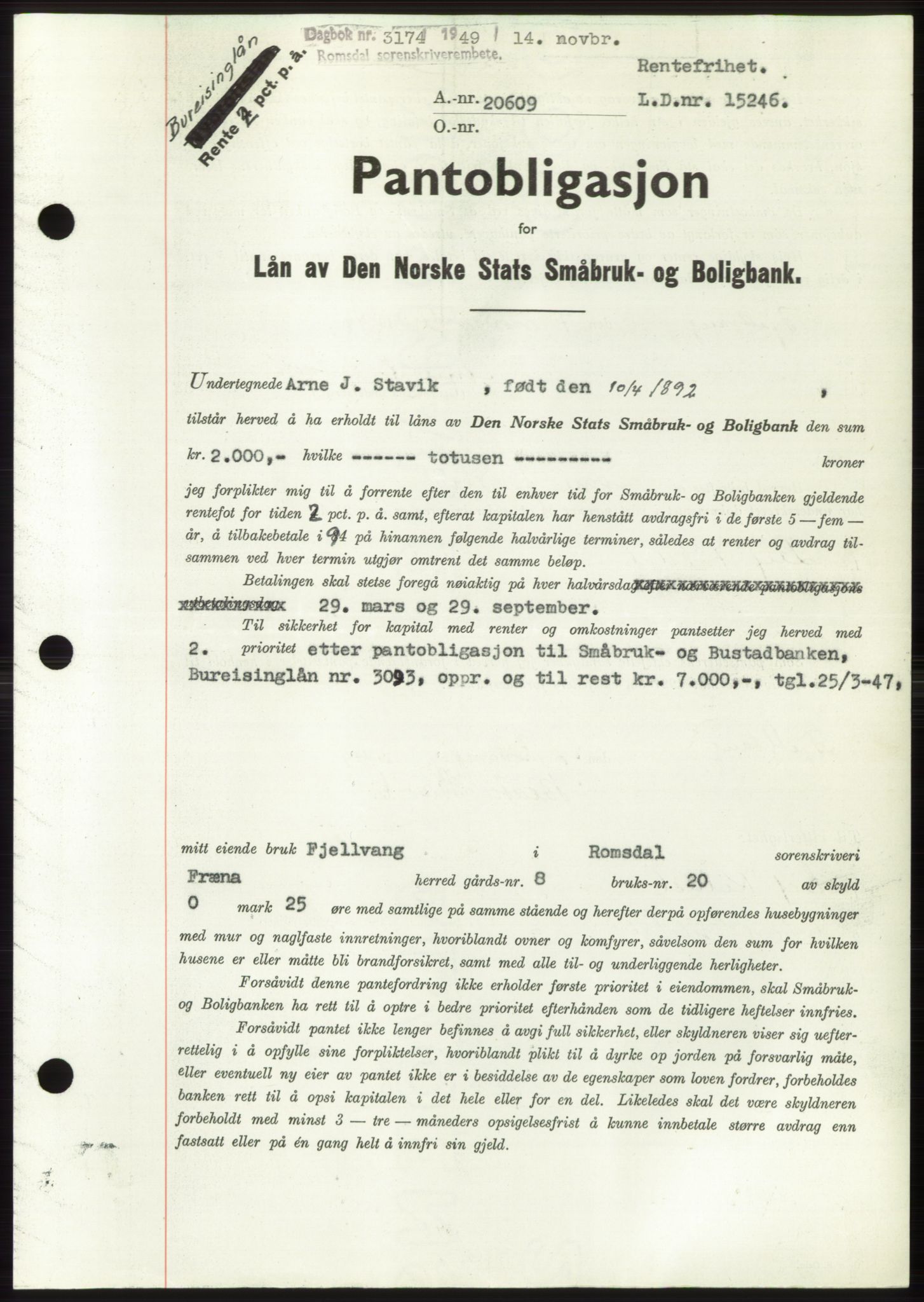 Romsdal sorenskriveri, AV/SAT-A-4149/1/2/2C: Mortgage book no. B5, 1949-1950, Diary no: : 3174/1949