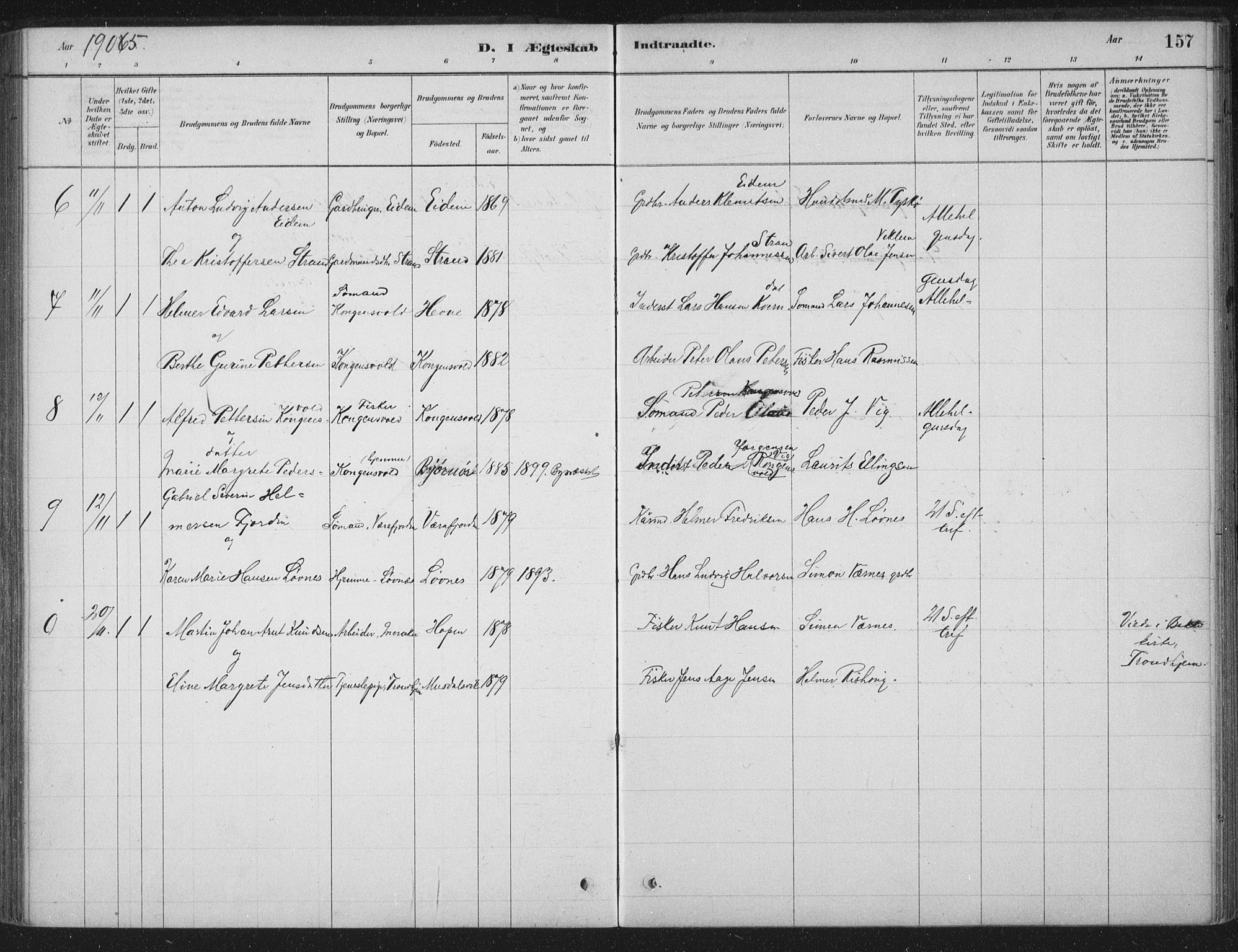 Ministerialprotokoller, klokkerbøker og fødselsregistre - Sør-Trøndelag, SAT/A-1456/662/L0755: Parish register (official) no. 662A01, 1879-1905, p. 157