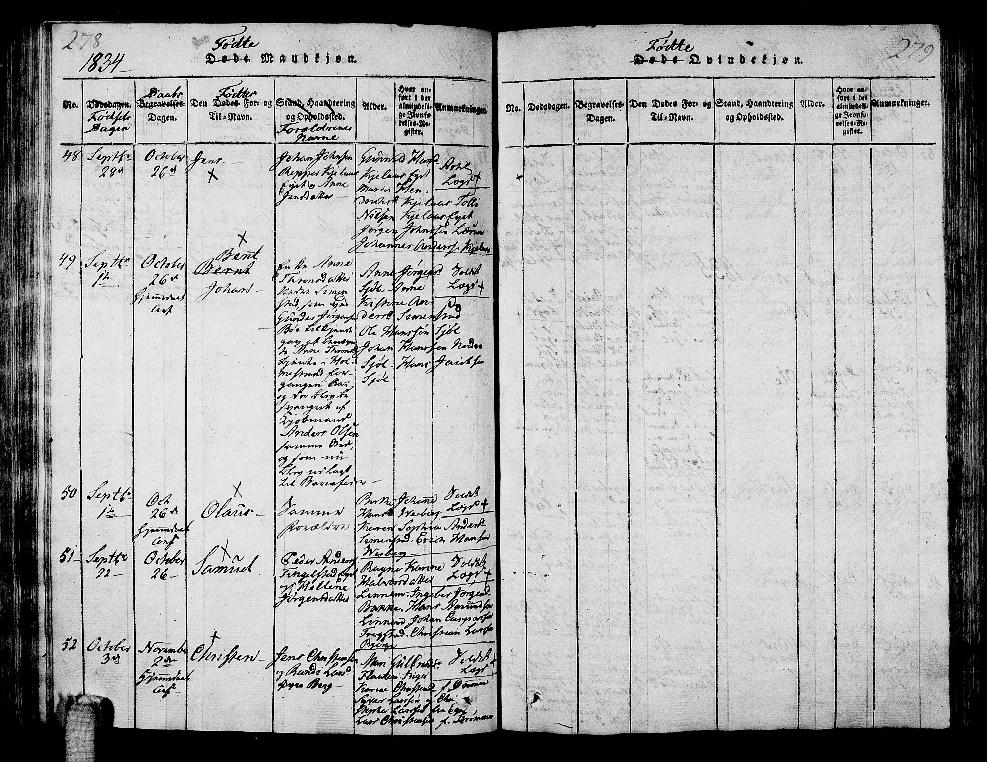 Sande Kirkebøker, SAKO/A-53/G/Ga/L0001: Parish register (copy) no. 1, 1814-1847, p. 278-279