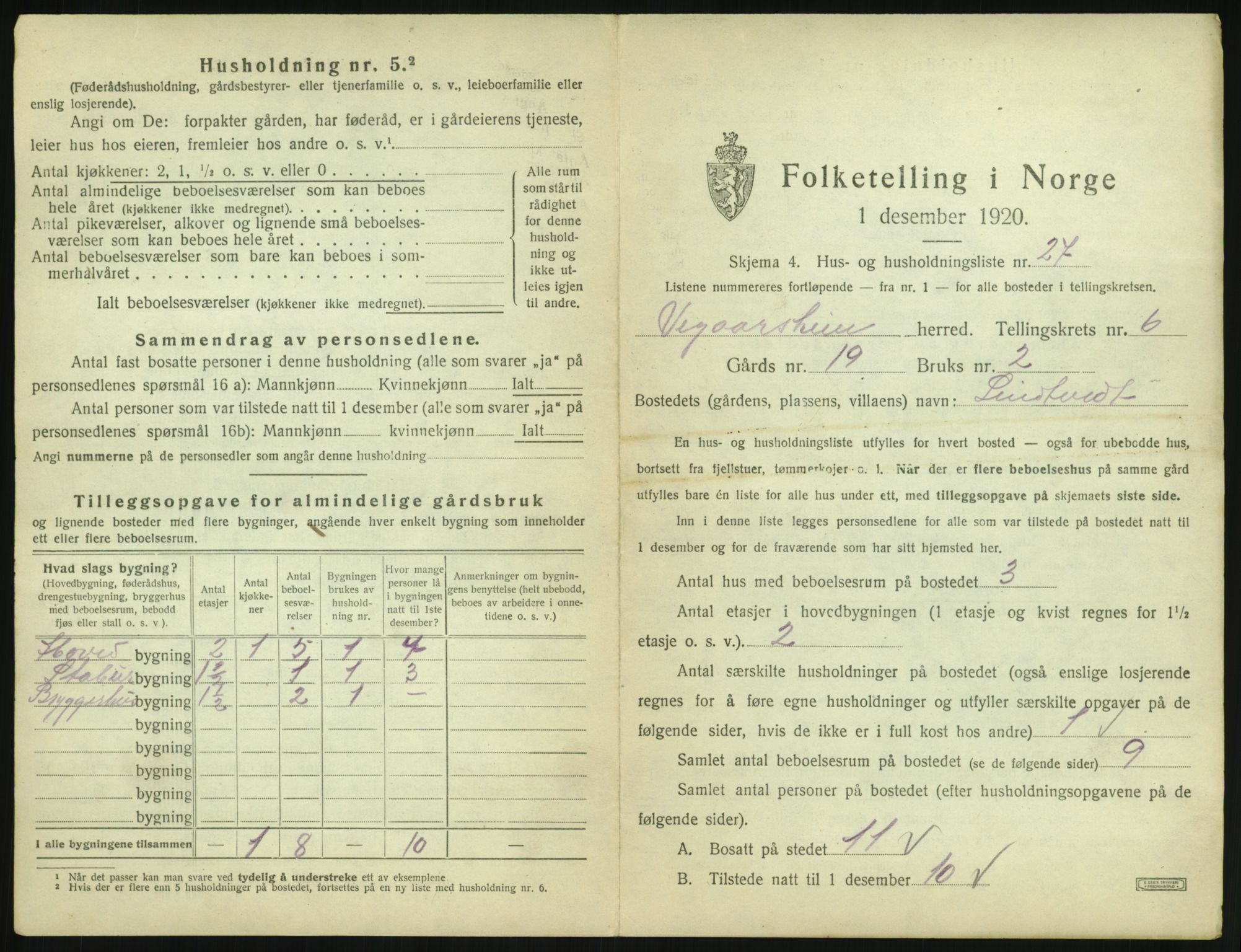 SAK, 1920 census for Vegårshei, 1920, p. 356