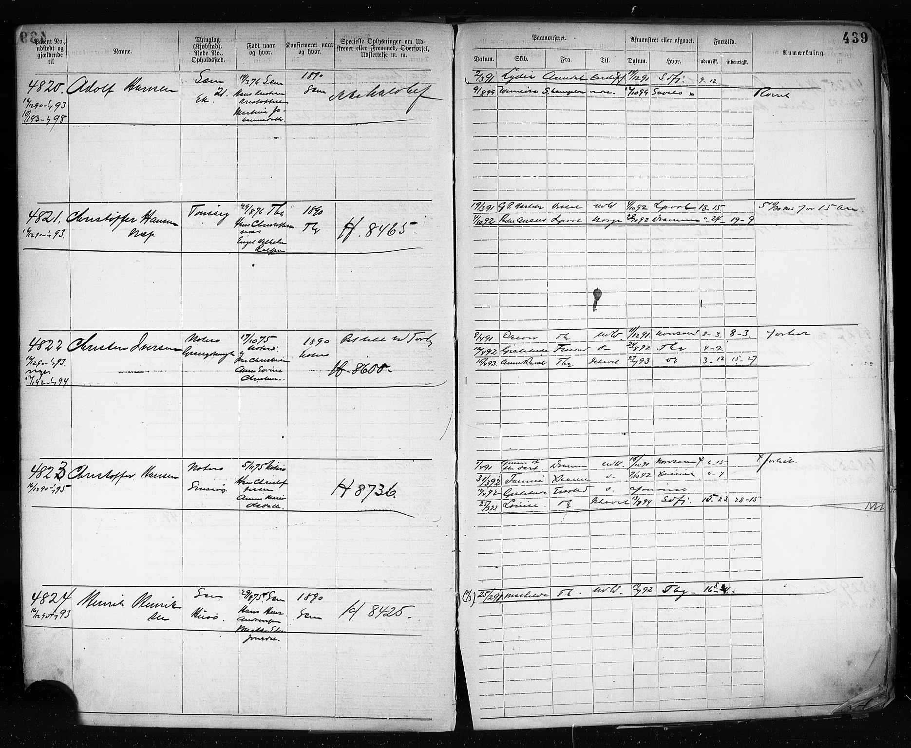 Tønsberg innrulleringskontor, AV/SAKO-A-786/F/Fb/L0003: Annotasjonsrulle Patent nr. 2646-5149, 1881-1892, p. 449