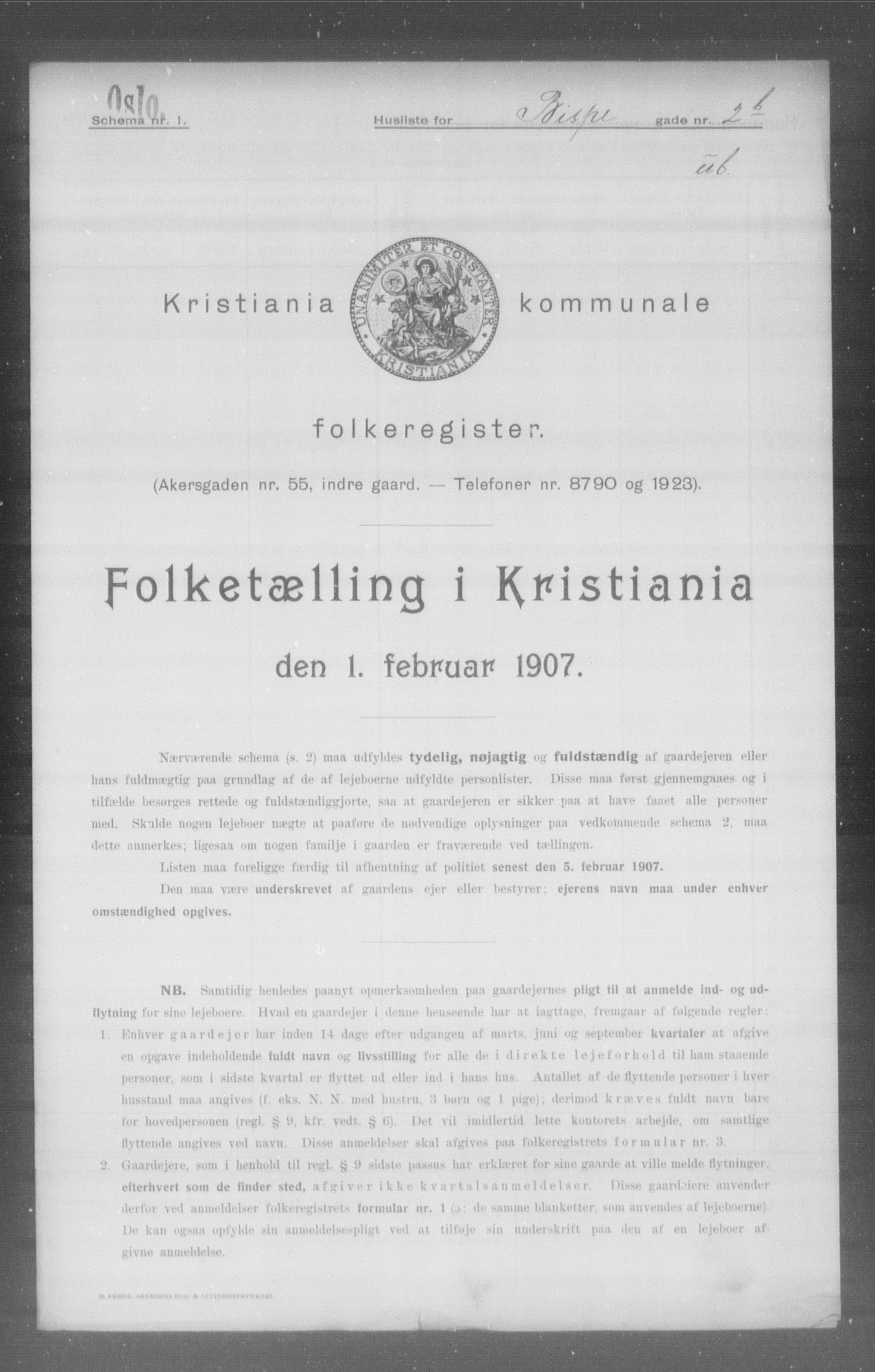 OBA, Municipal Census 1907 for Kristiania, 1907, p. 2722