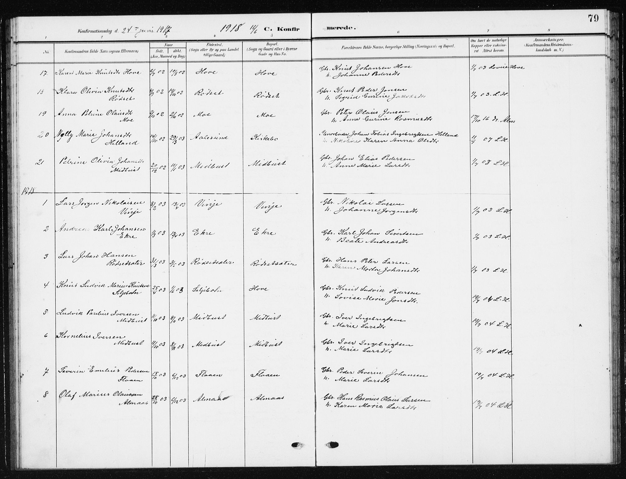 Ministerialprotokoller, klokkerbøker og fødselsregistre - Møre og Romsdal, SAT/A-1454/521/L0303: Parish register (copy) no. 521C04, 1908-1943, p. 79