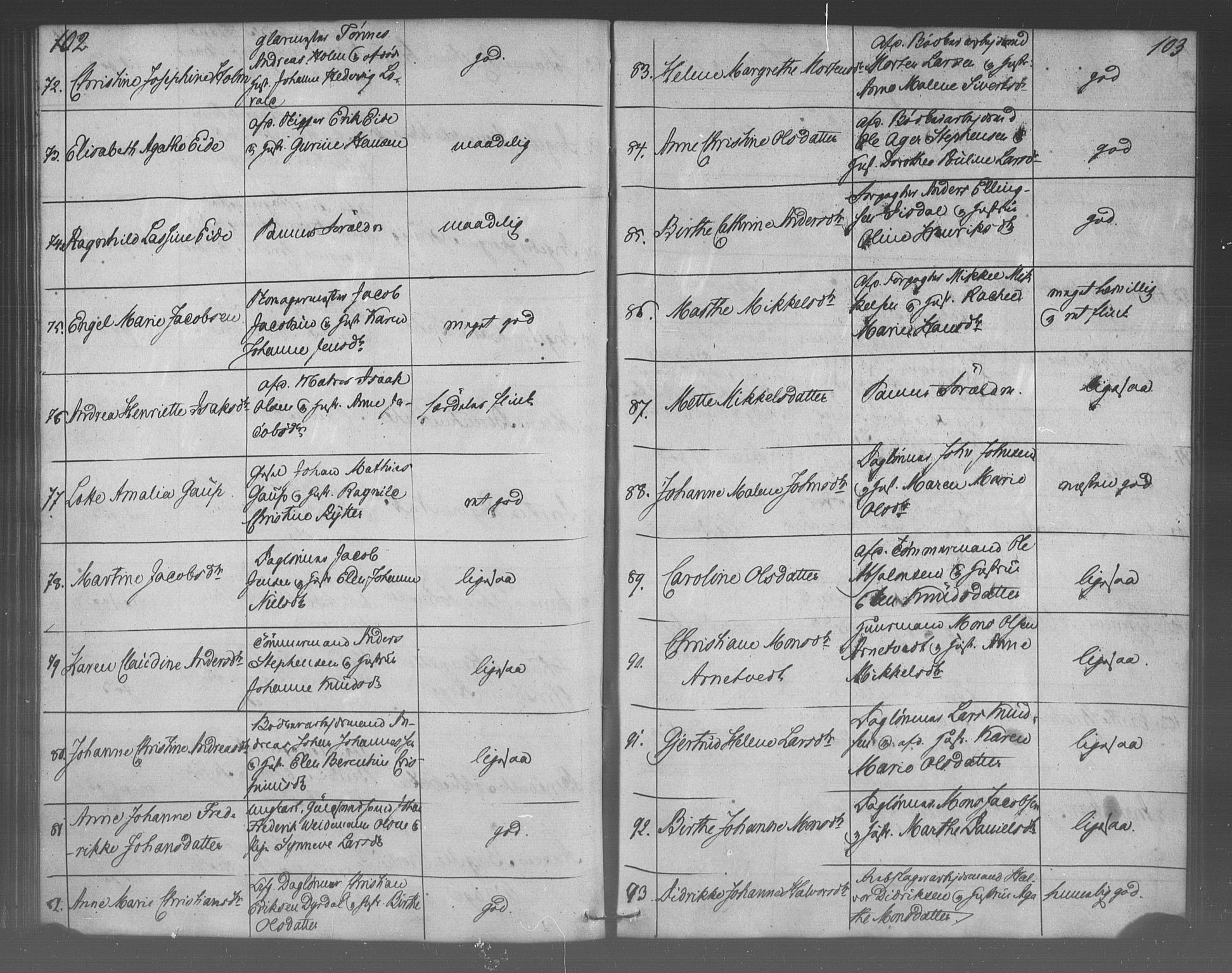 Korskirken sokneprestembete, AV/SAB-A-76101/H/Haa/L0067: Curate's parish register no. A 2, 1844-1854, p. 102-103