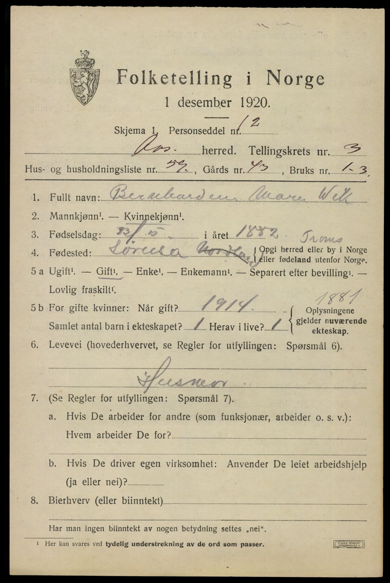 SAO, 1920 census for Ås, 1920, p. 4448