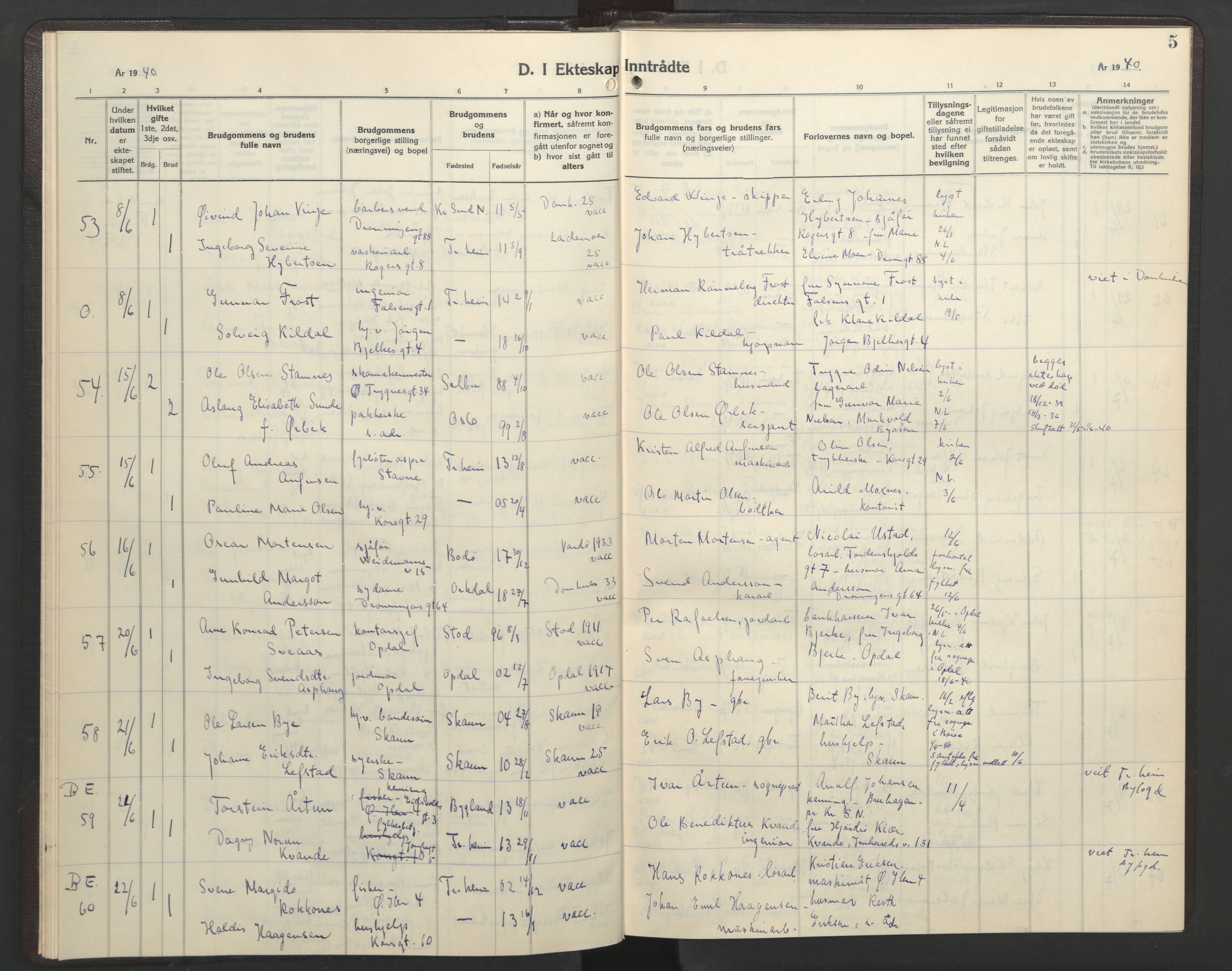 Ministerialprotokoller, klokkerbøker og fødselsregistre - Sør-Trøndelag, AV/SAT-A-1456/602/L0154: Parish register (copy) no. 602C22, 1940-1947, p. 5