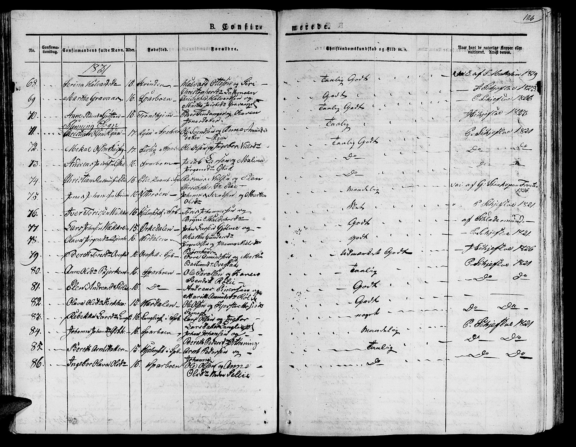 Ministerialprotokoller, klokkerbøker og fødselsregistre - Nord-Trøndelag, AV/SAT-A-1458/735/L0336: Parish register (official) no. 735A05 /1, 1825-1835, p. 126