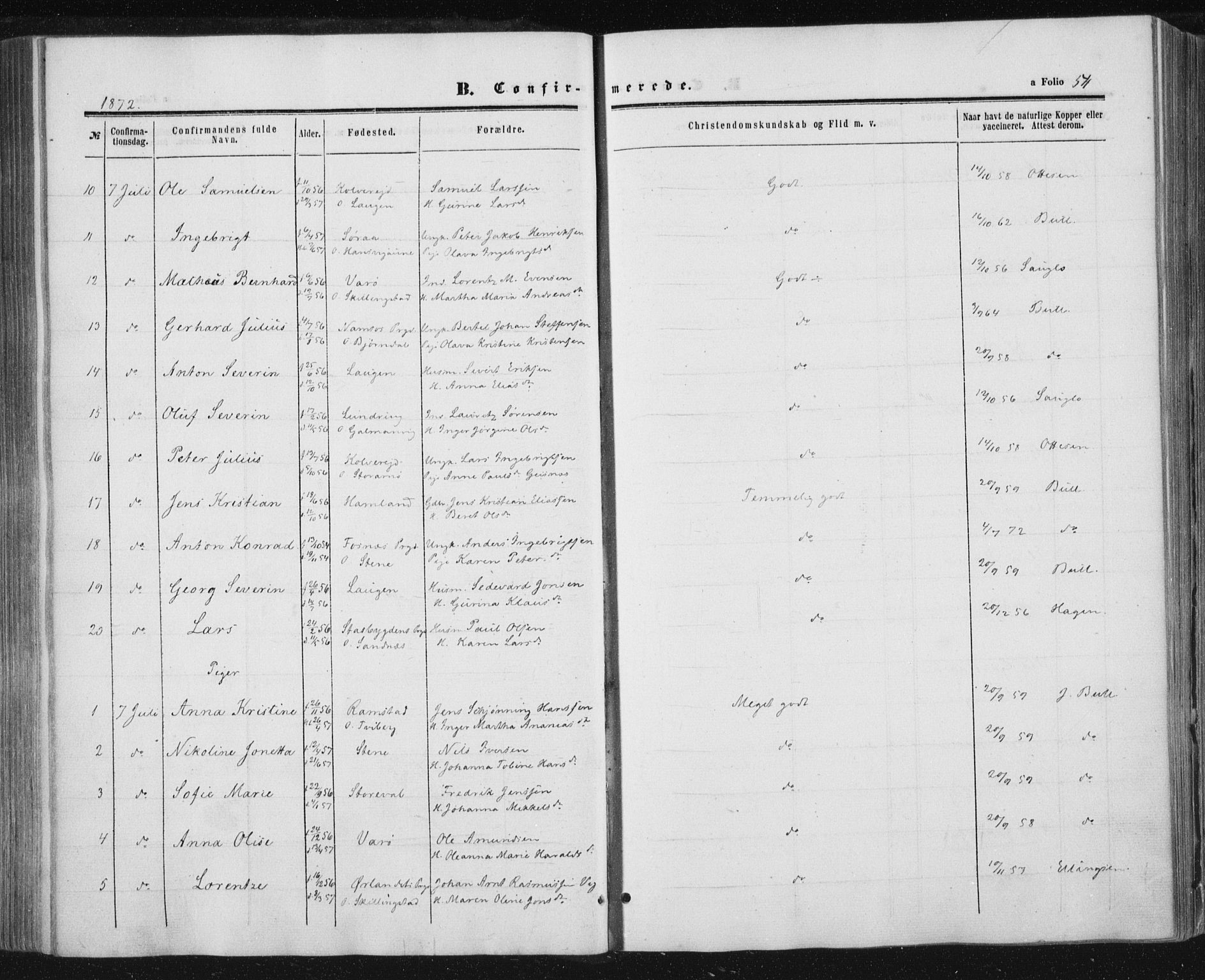Ministerialprotokoller, klokkerbøker og fødselsregistre - Nord-Trøndelag, AV/SAT-A-1458/784/L0670: Parish register (official) no. 784A05, 1860-1876, p. 54