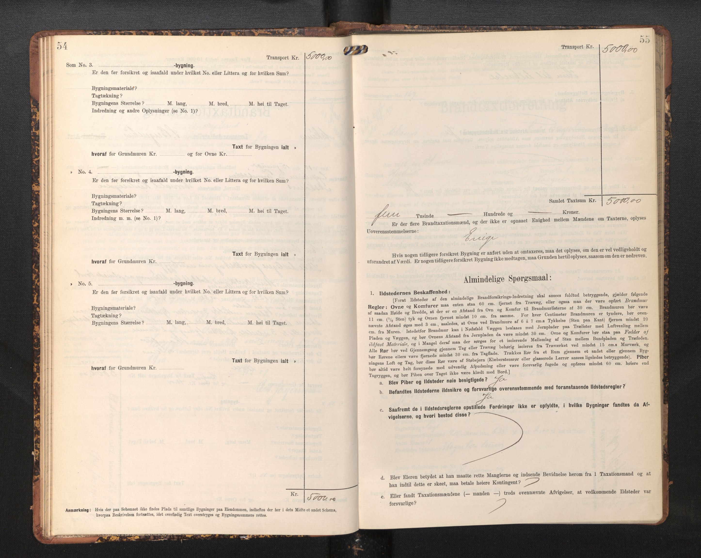 Lensmannen i Askøy, AV/SAB-A-31001/0012/L0006: Branntakstprotokoll, skjematakst, Laksevåg, 1907-1917, p. 54-55