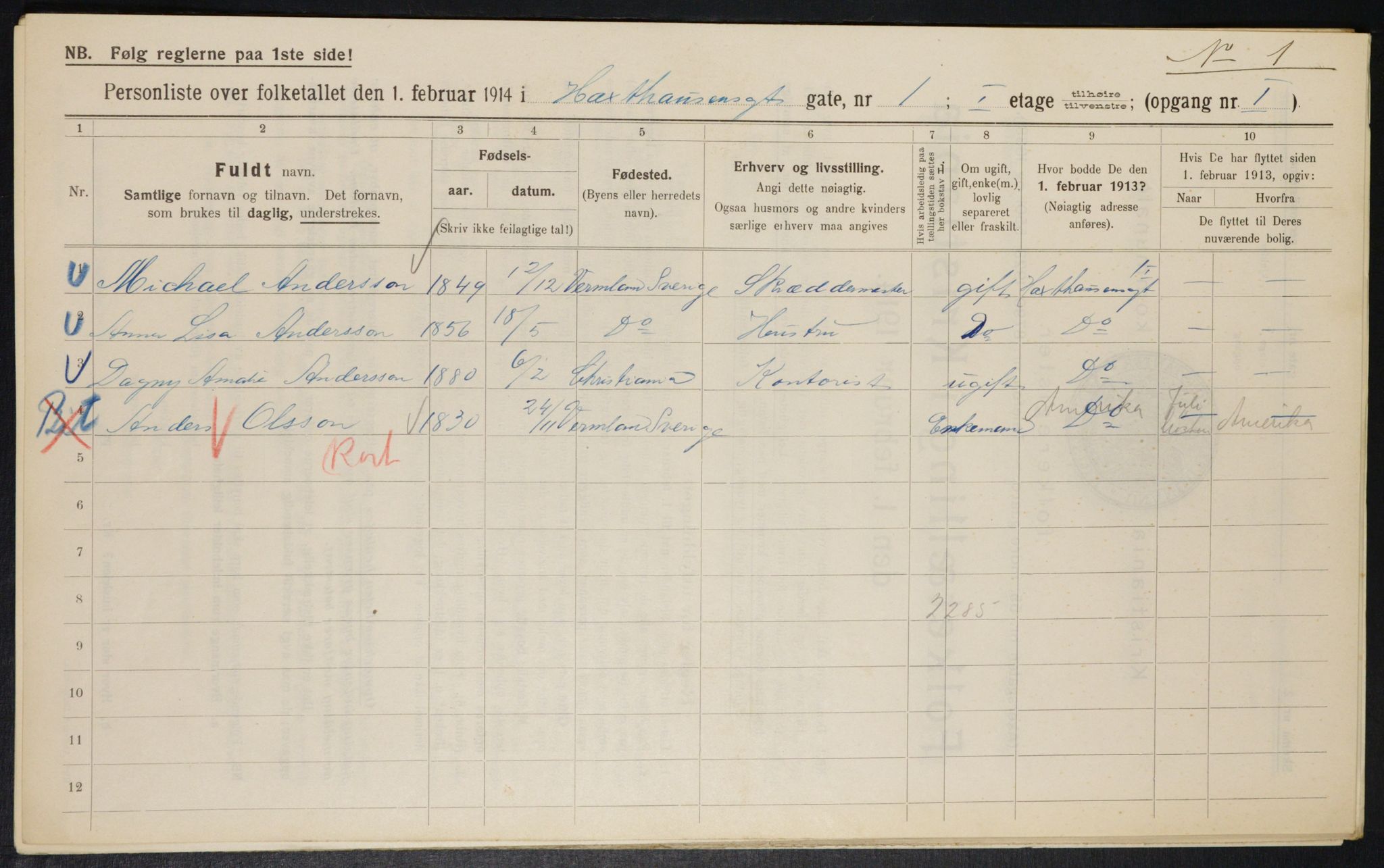 OBA, Municipal Census 1914 for Kristiania, 1914, p. 35561