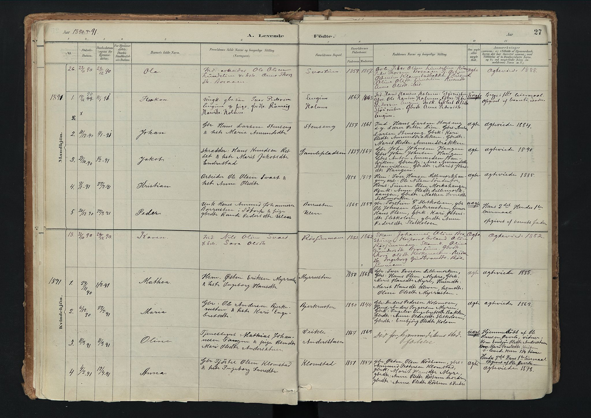 Nord-Fron prestekontor, SAH/PREST-080/H/Ha/Haa/L0003: Parish register (official) no. 3, 1884-1914, p. 27