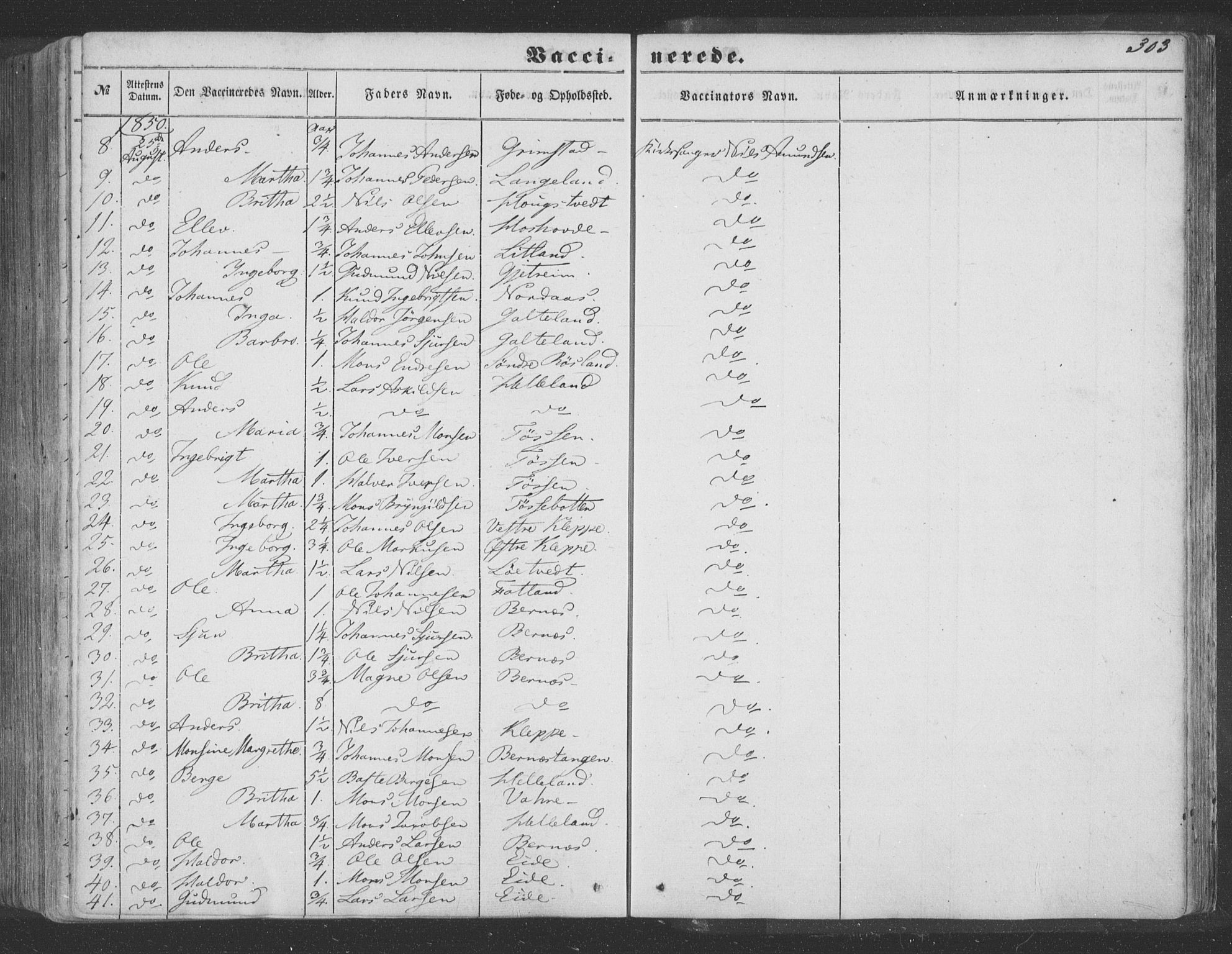 Hosanger sokneprestembete, AV/SAB-A-75801/H/Haa: Parish register (official) no. A 8, 1849-1863, p. 303