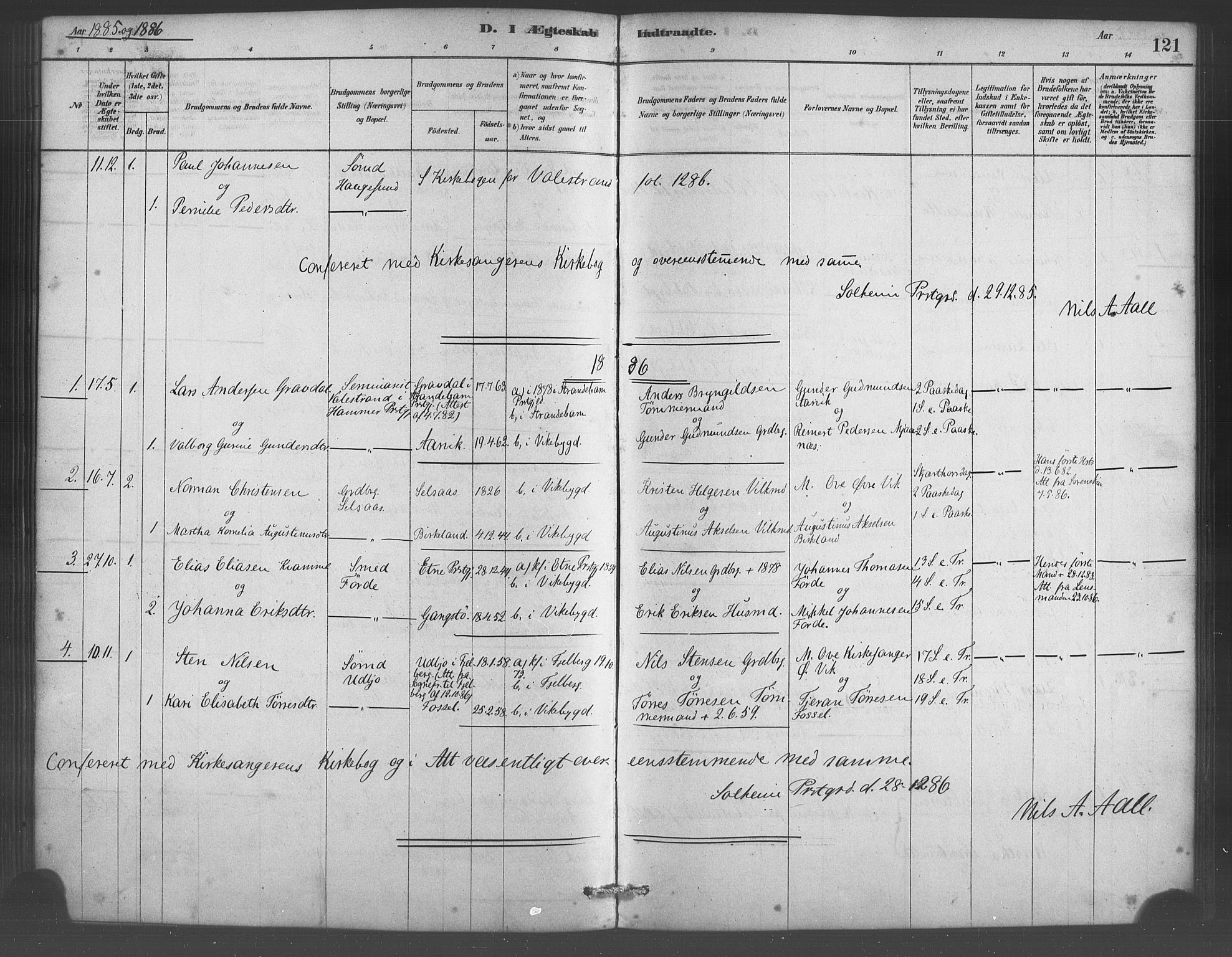 Sveio Sokneprestembete, SAB/A-78501/H/Haa: Parish register (official) no. D 1, 1878-1894, p. 121