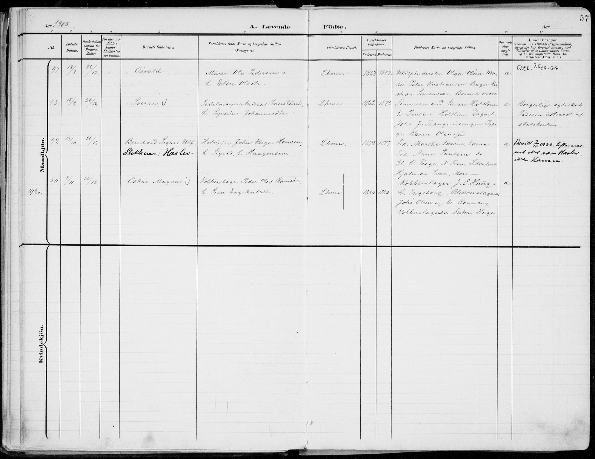 Lillehammer prestekontor, SAH/PREST-088/H/Ha/Haa/L0001: Parish register (official) no. 1, 1901-1916, p. 57