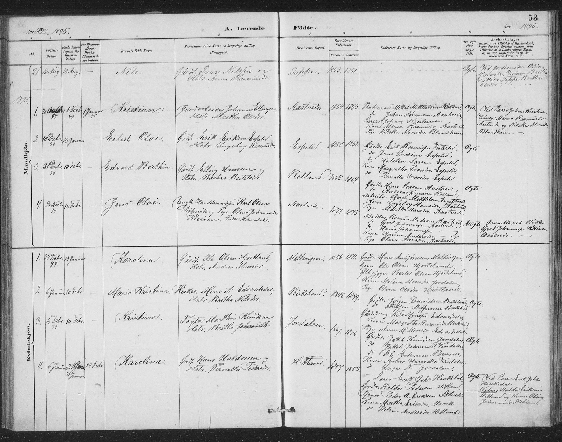 Åsane sokneprestembete, SAB/A-79401/H/Hab: Parish register (copy) no. A 2, 1885-1898, p. 53