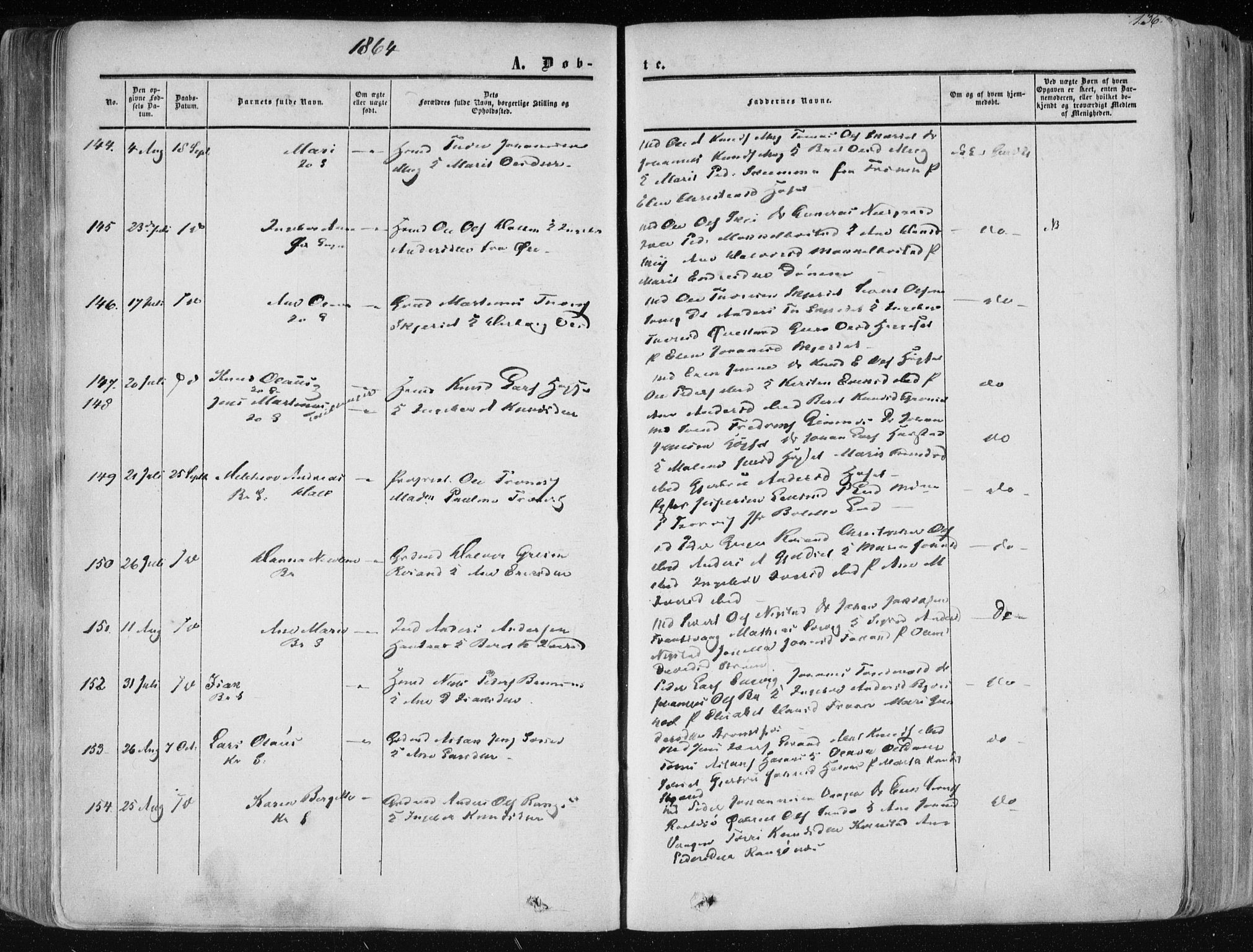 Ministerialprotokoller, klokkerbøker og fødselsregistre - Møre og Romsdal, AV/SAT-A-1454/568/L0804: Parish register (official) no. 568A11, 1854-1868, p. 136