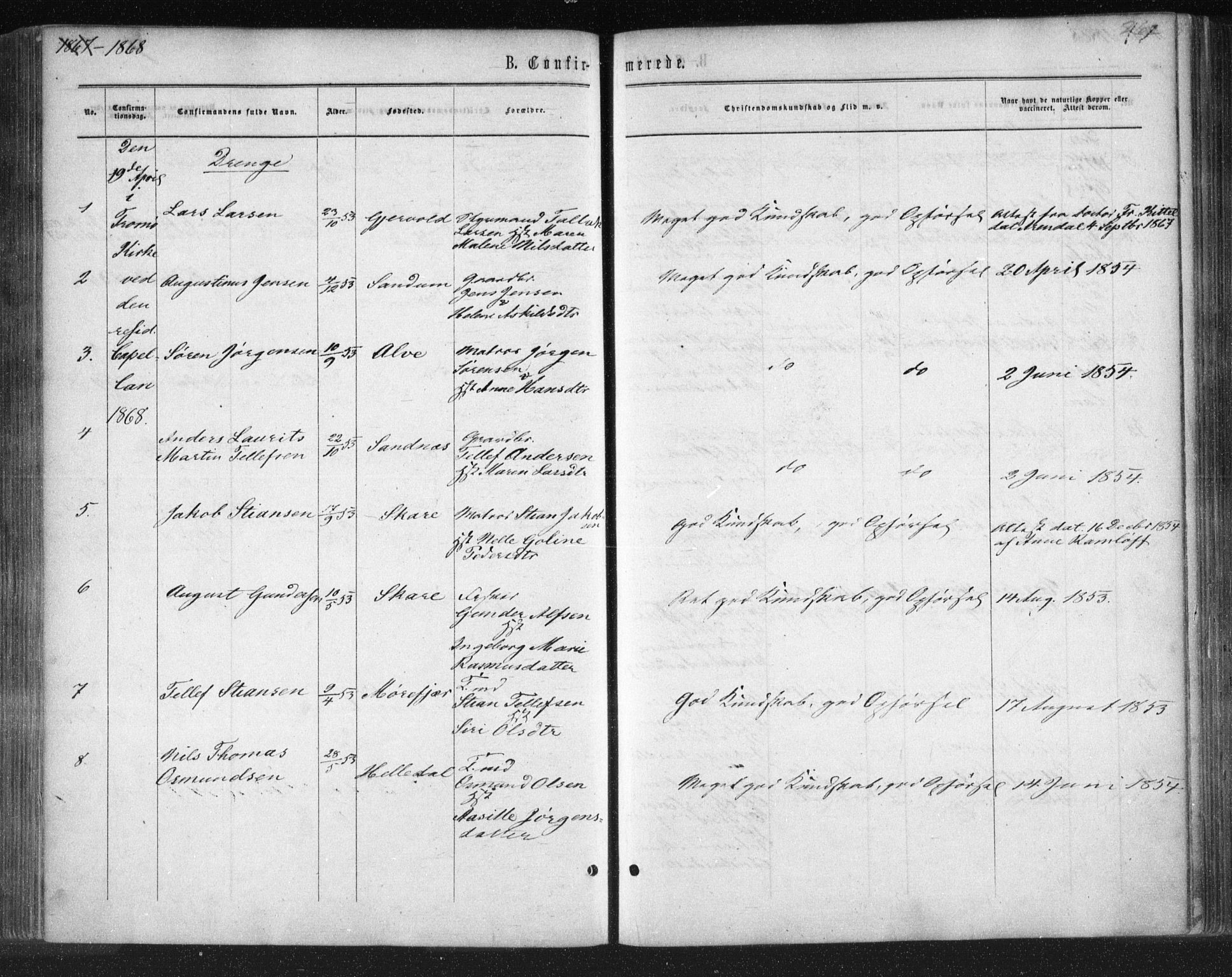 Tromøy sokneprestkontor, SAK/1111-0041/F/Fa/L0007: Parish register (official) no. A 7, 1864-1869, p. 262