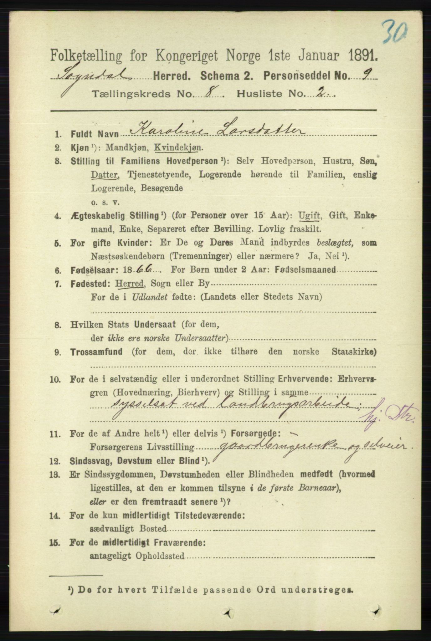 RA, 1891 census for 1111 Sokndal, 1891, p. 2702