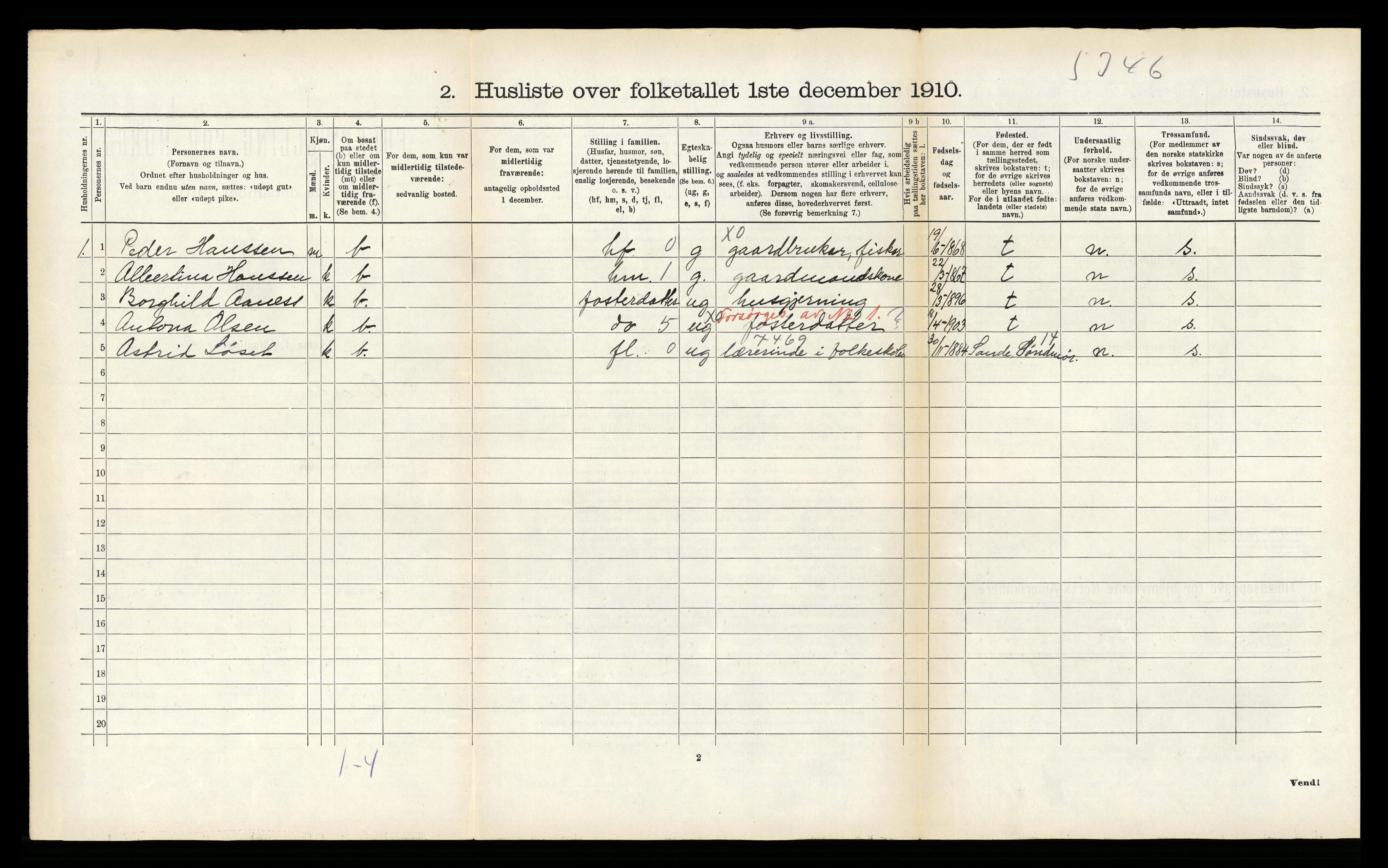 RA, 1910 census for Dverberg, 1910, p. 1355