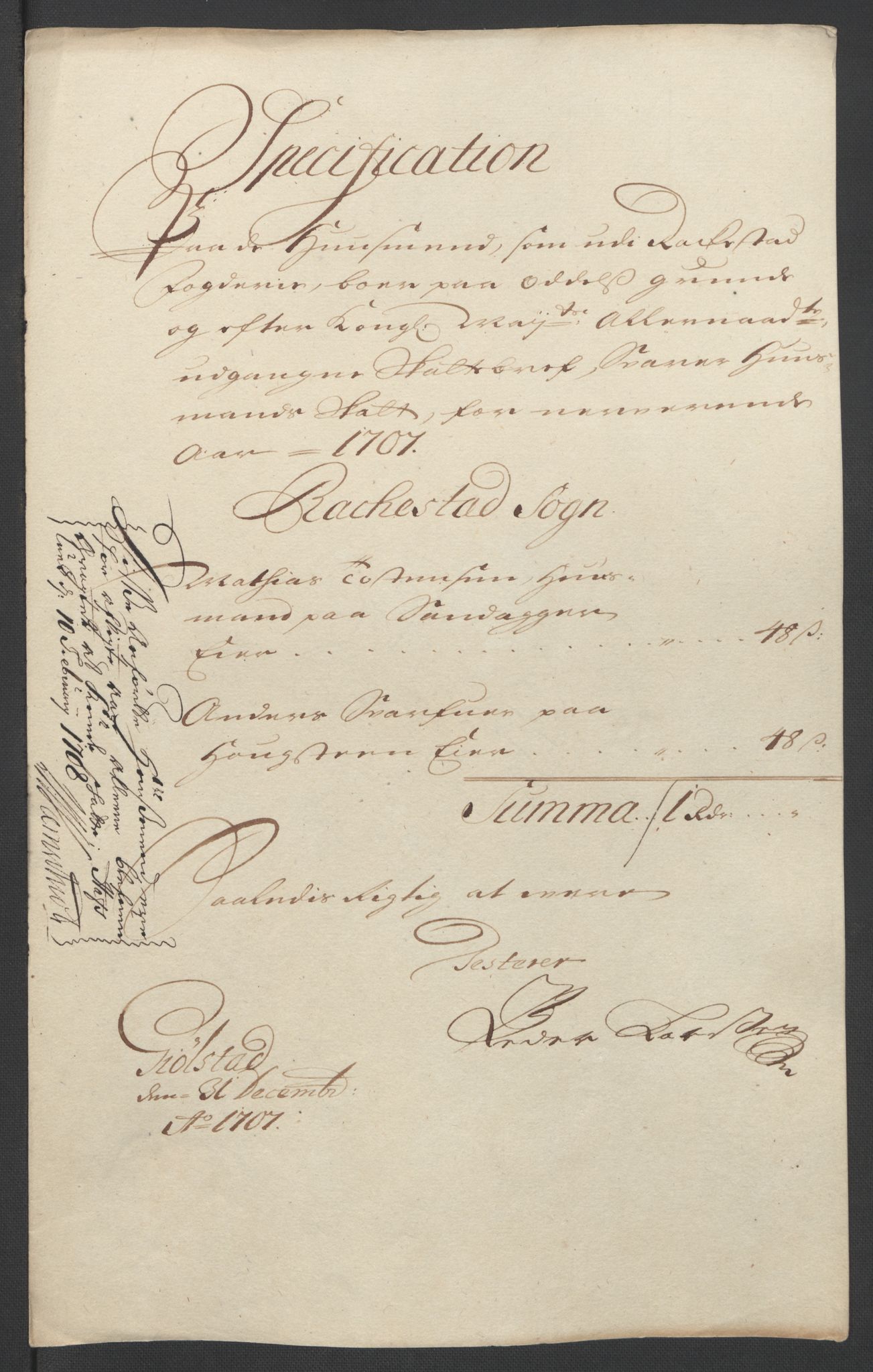 Rentekammeret inntil 1814, Reviderte regnskaper, Fogderegnskap, RA/EA-4092/R07/L0299: Fogderegnskap Rakkestad, Heggen og Frøland, 1707, p. 84