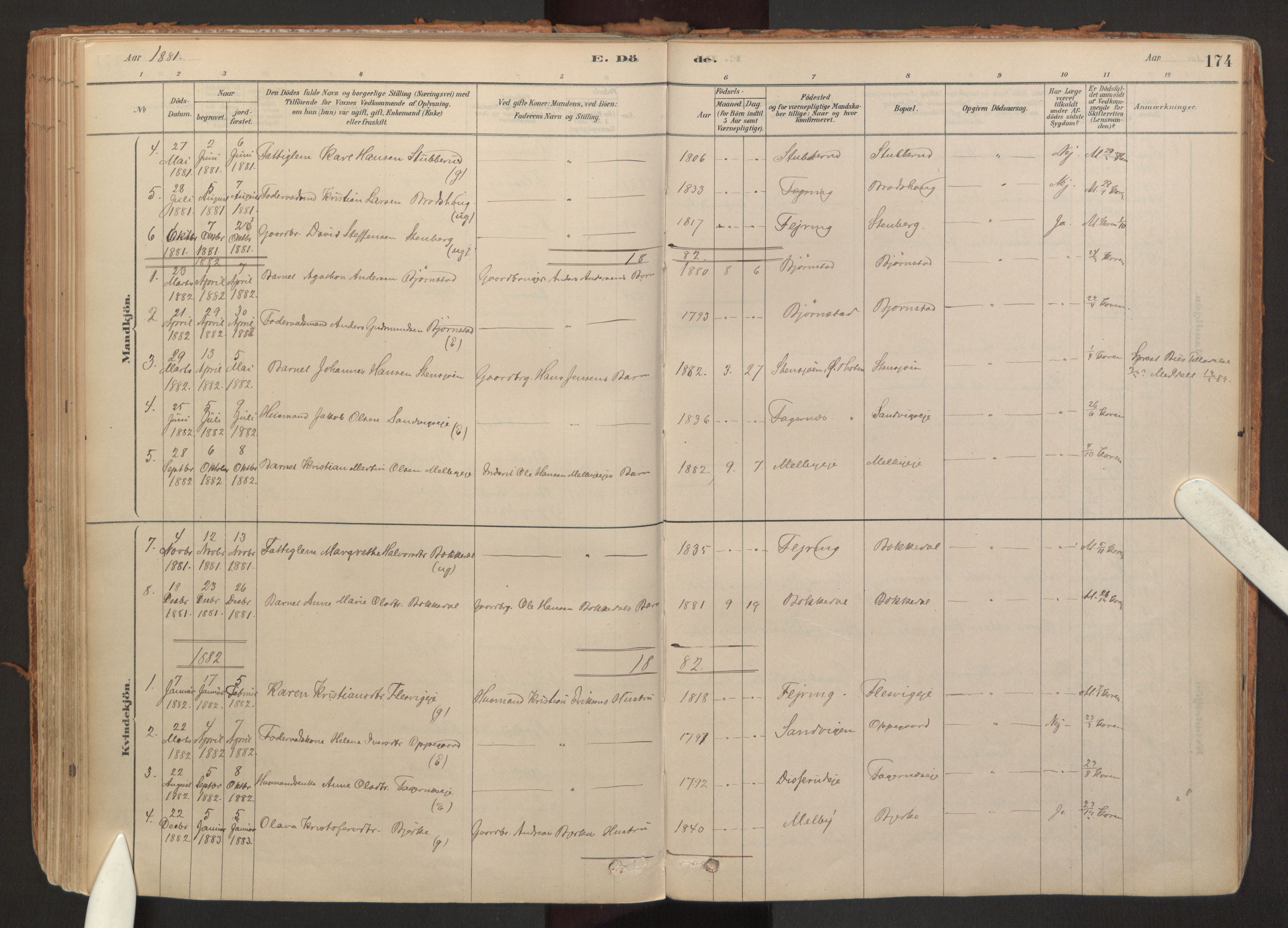 Hurdal prestekontor Kirkebøker, SAO/A-10889/F/Fb/L0003: Parish register (official) no. II 3, 1878-1920, p. 174
