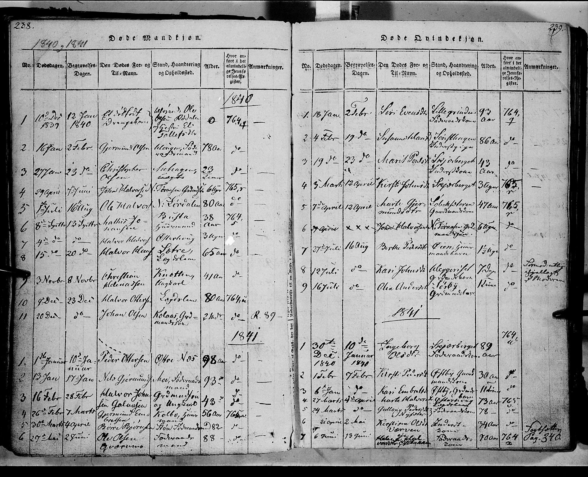 Trysil prestekontor, AV/SAH-PREST-046/H/Ha/Haa/L0003: Parish register (official) no. 3 /1, 1814-1841, p. 238-239