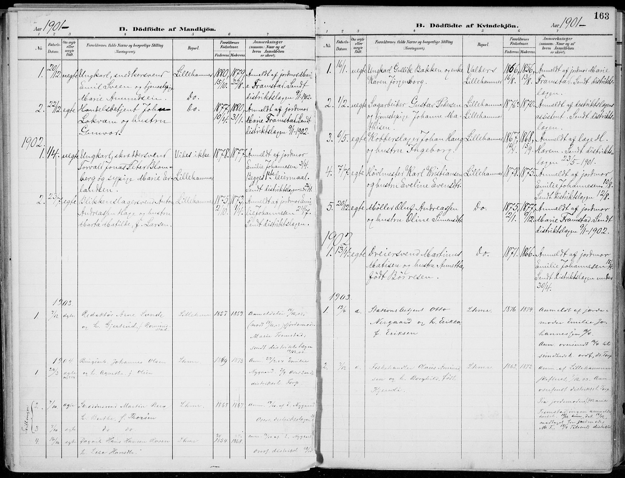 Lillehammer prestekontor, AV/SAH-PREST-088/H/Ha/Haa/L0001: Parish register (official) no. 1, 1901-1916, p. 163