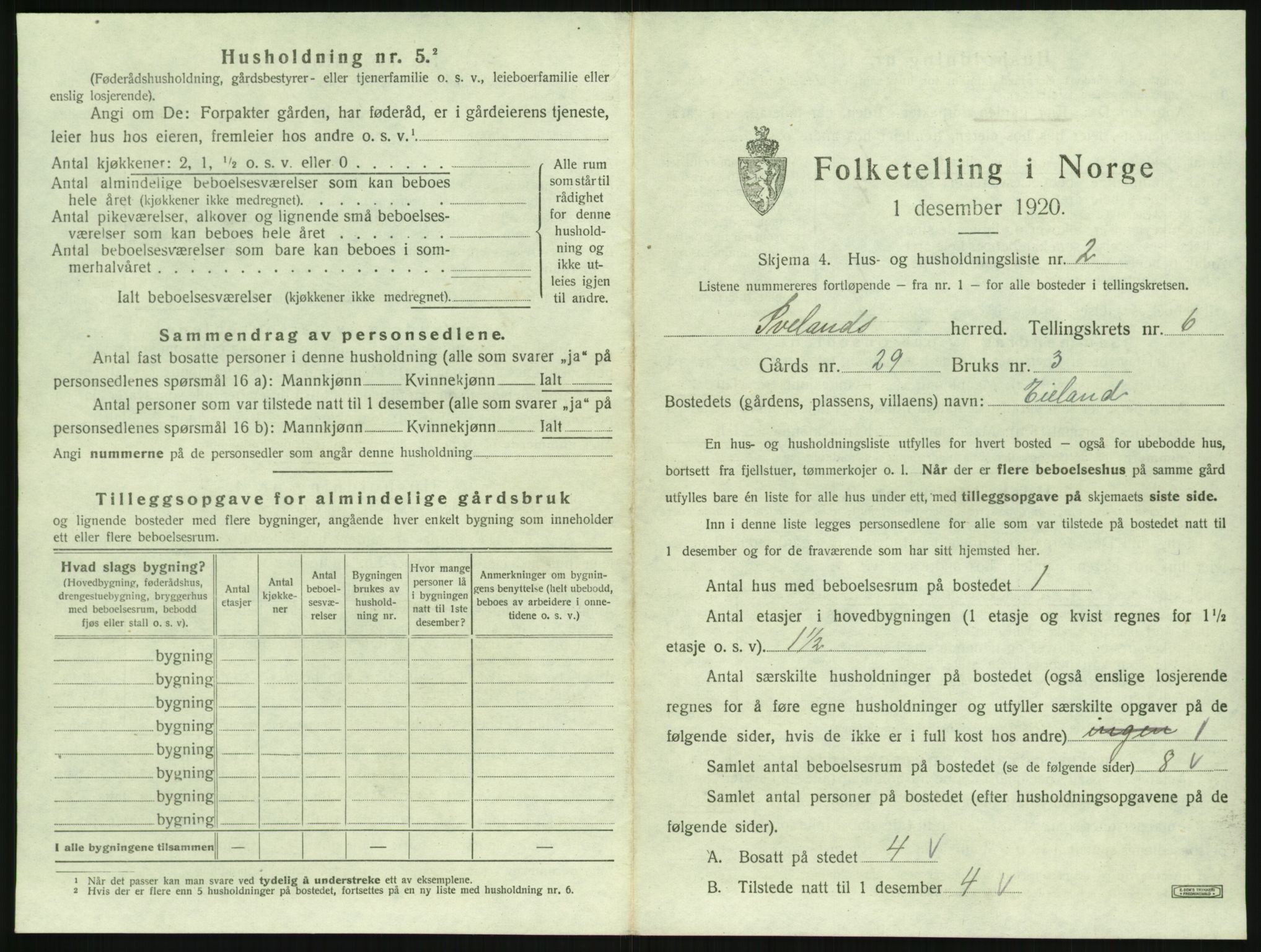 SAK, 1920 census for Iveland, 1920, p. 305